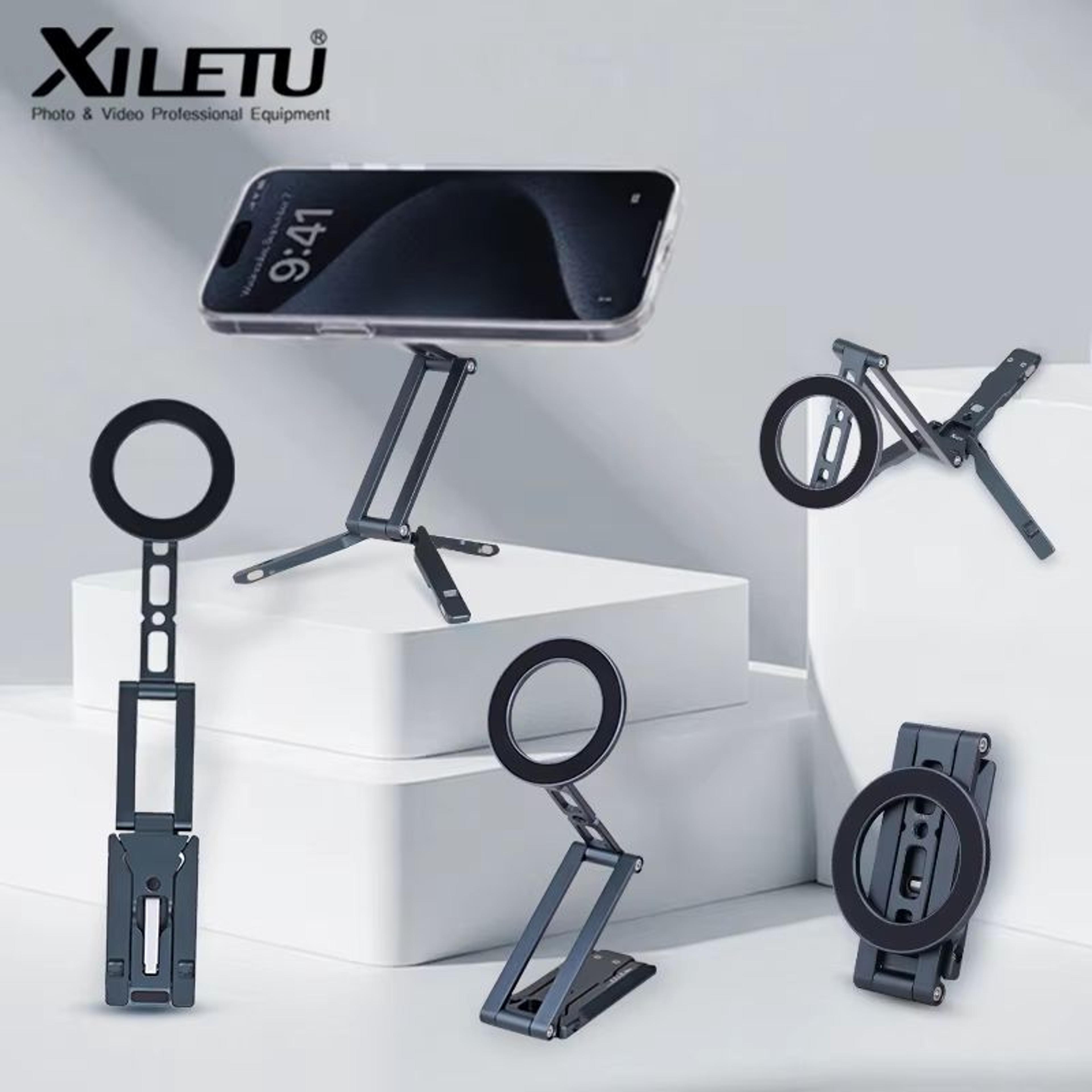 xiletu magsafe magnetic phone tripod stand – foldable desktop holder with hook for iphone & smartphones