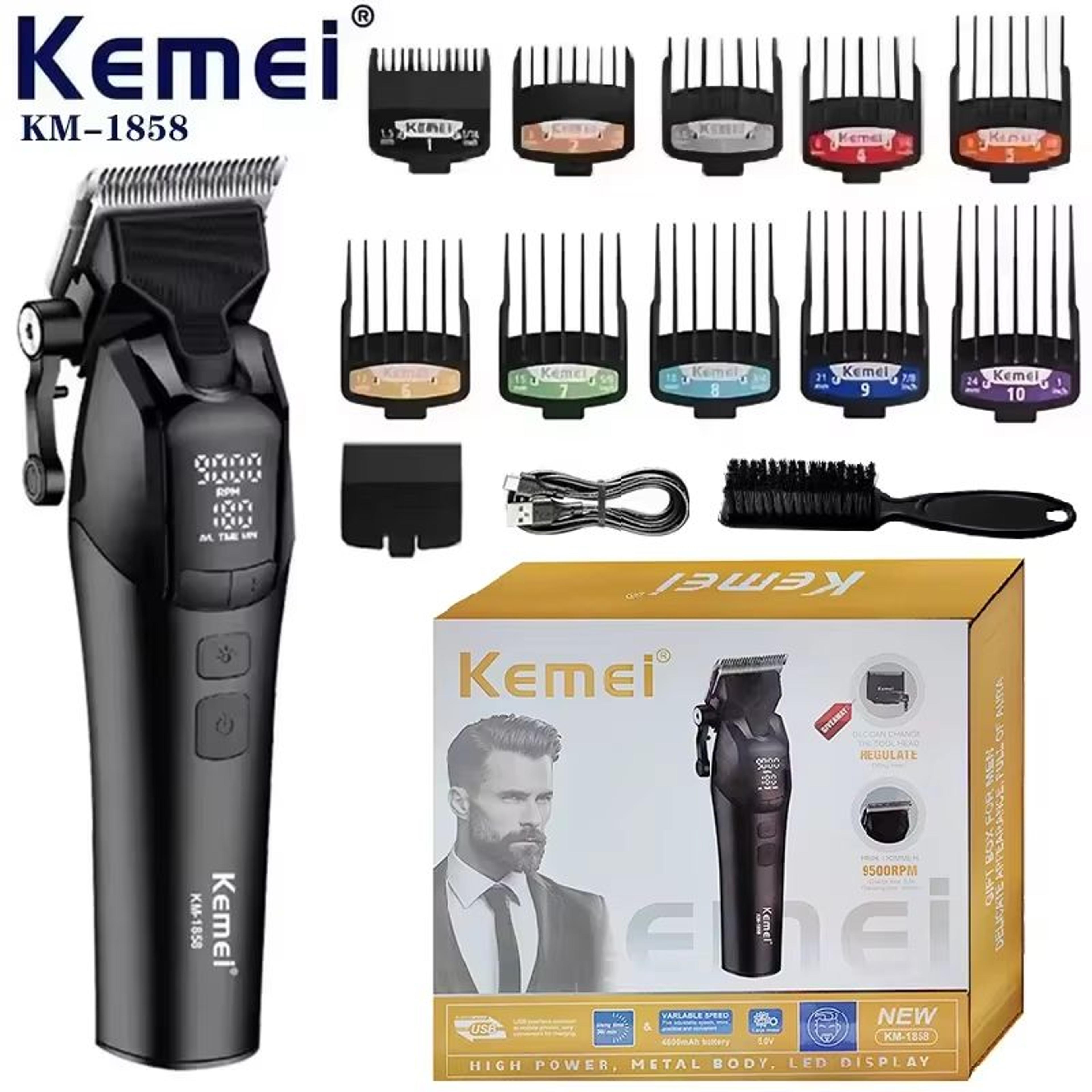 kemei 1858 professional hair clipper – dlc blade cordless beard trimmer with led light & usb rechargeable power