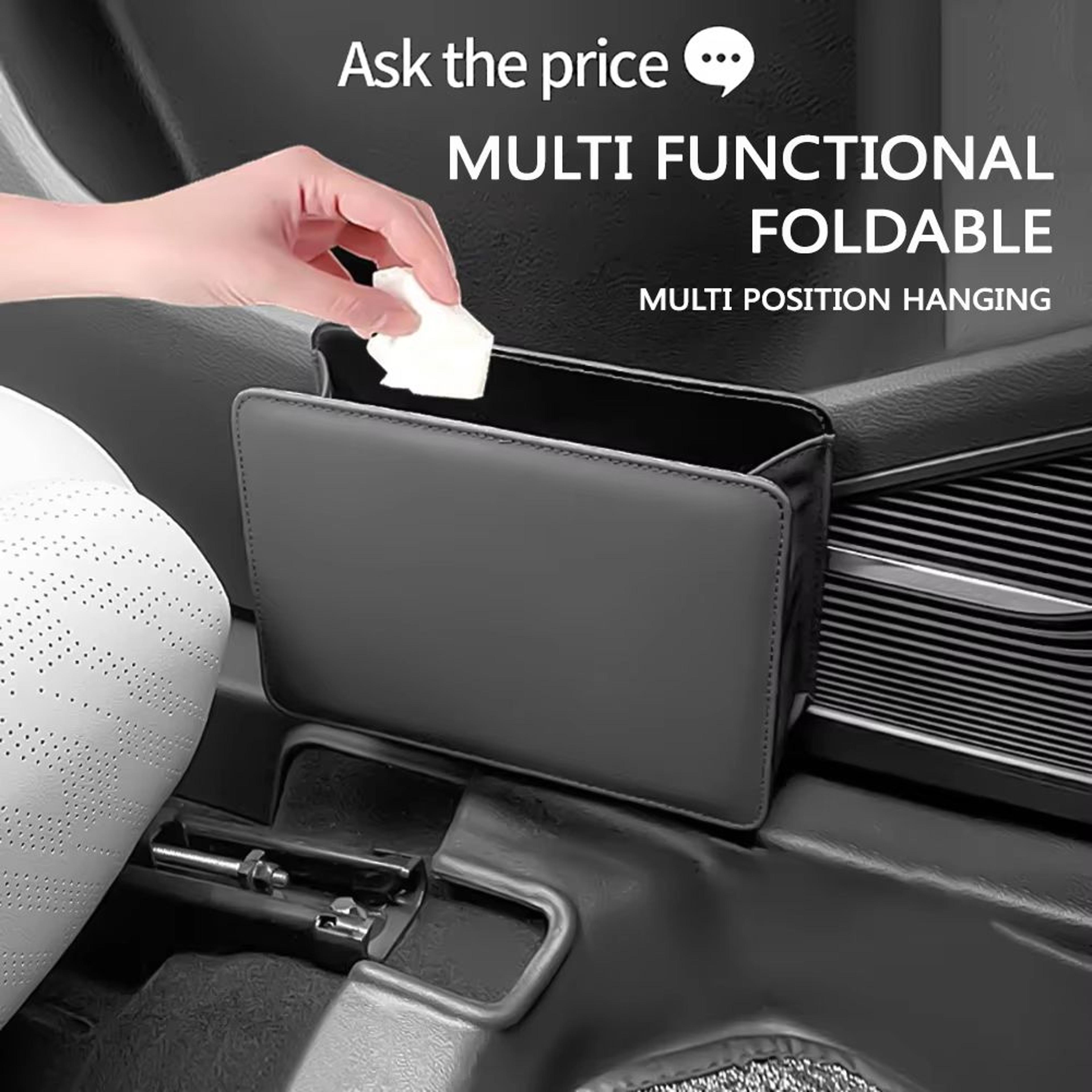 foldable car trash can & door storage box – multi-purpose hanging seat back organizer for car interior