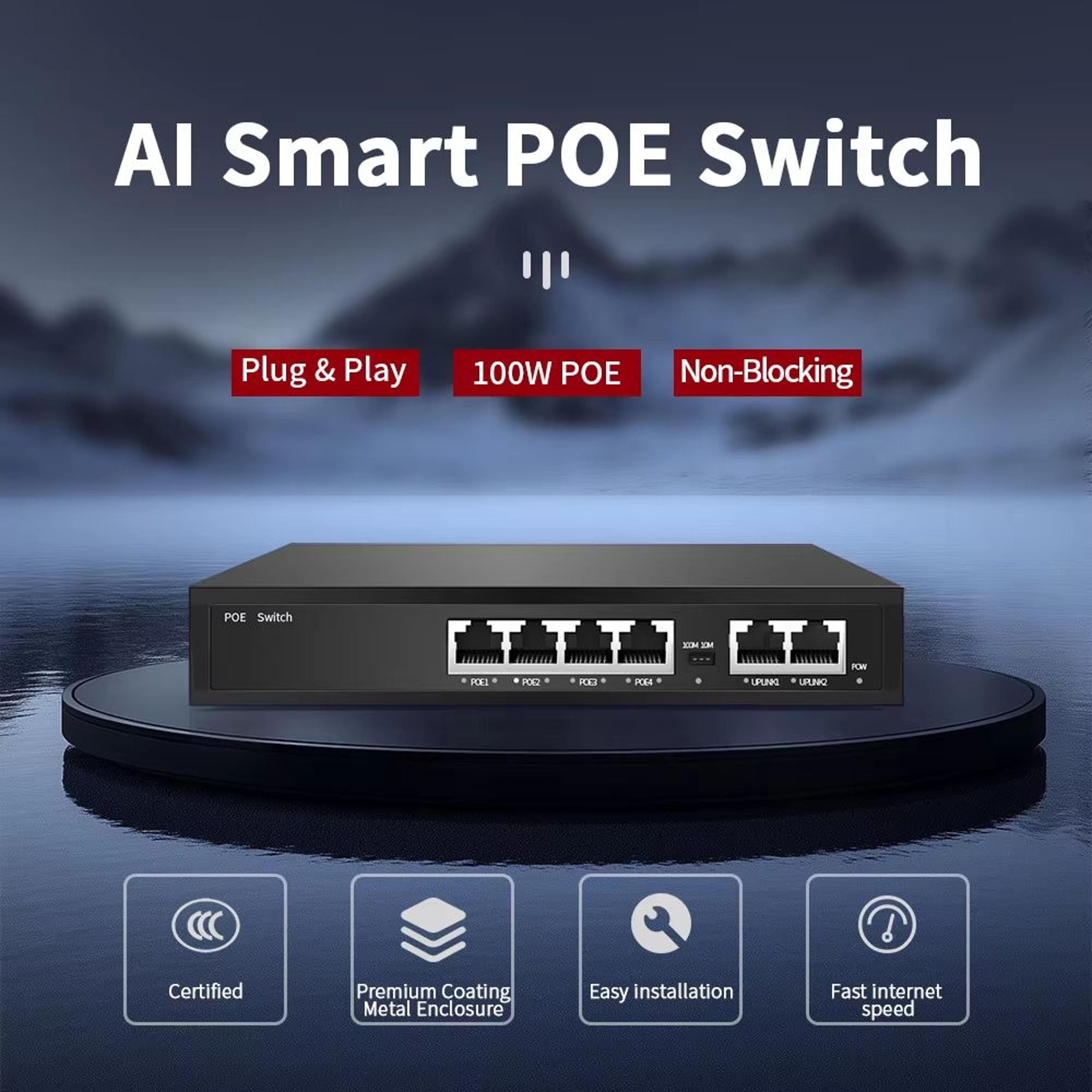 4/6/8 port poe switch 100mbps – smart rj45 injector for ip cameras, nvr & wireless access points