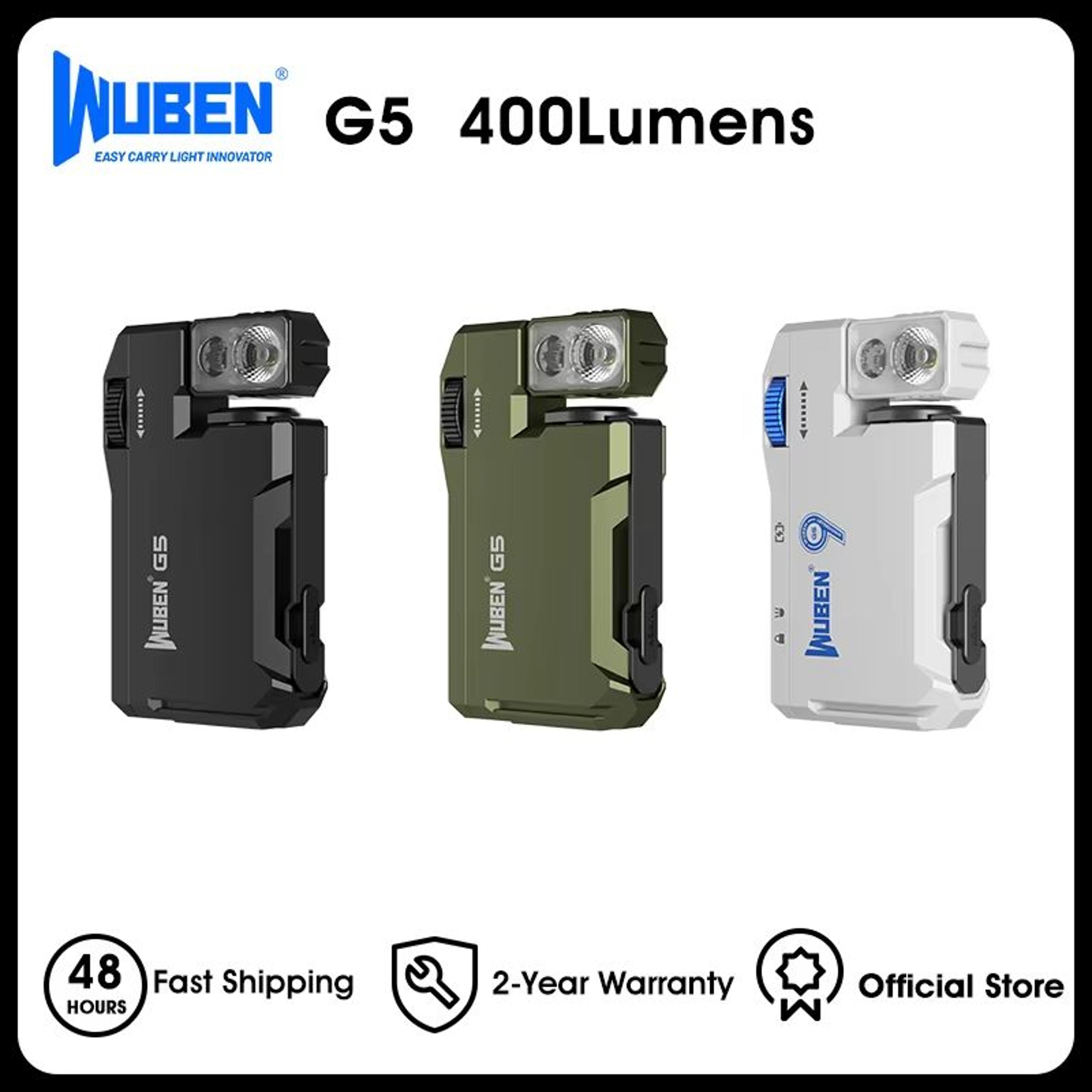 wuben g5 rechargeable edc flashlight – 400 lumens mini pocket torch with rgb light