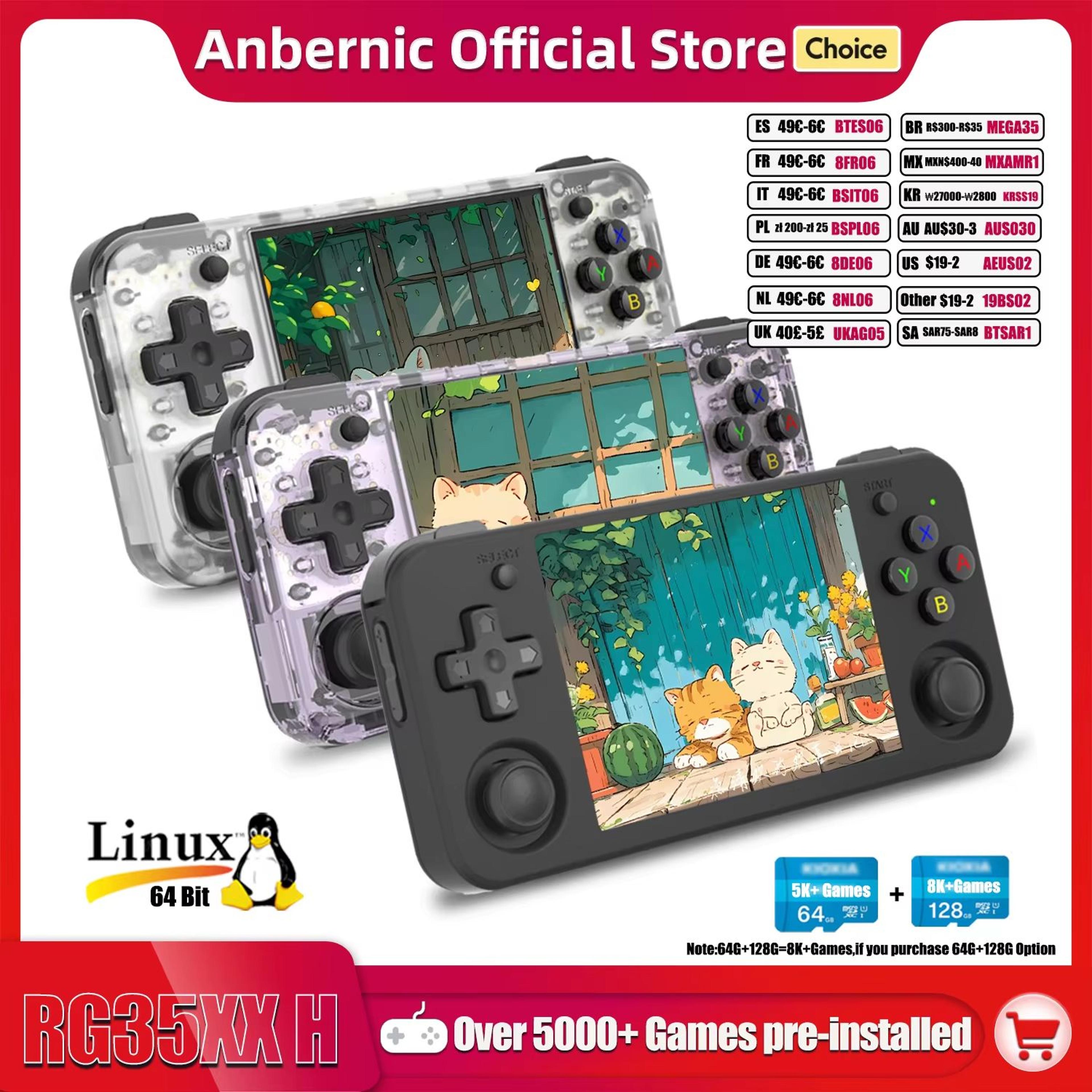 anbernic rg35xx h handheld retro game console – 3.5" ips screen, 5000+ games & 3300mah battery
