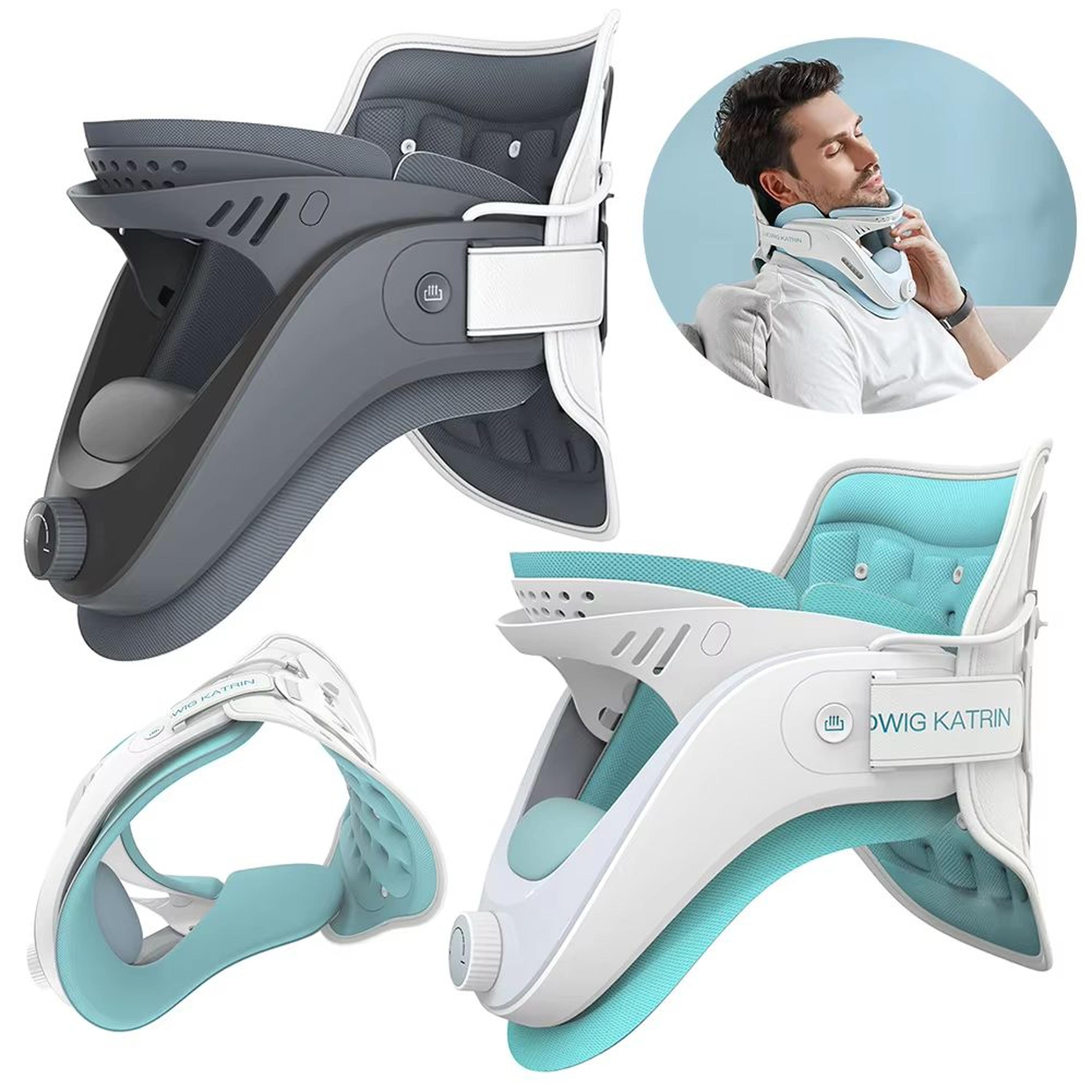 cervical neck traction device with airbag support – adjustable neck brace for spine alignment & pain relief