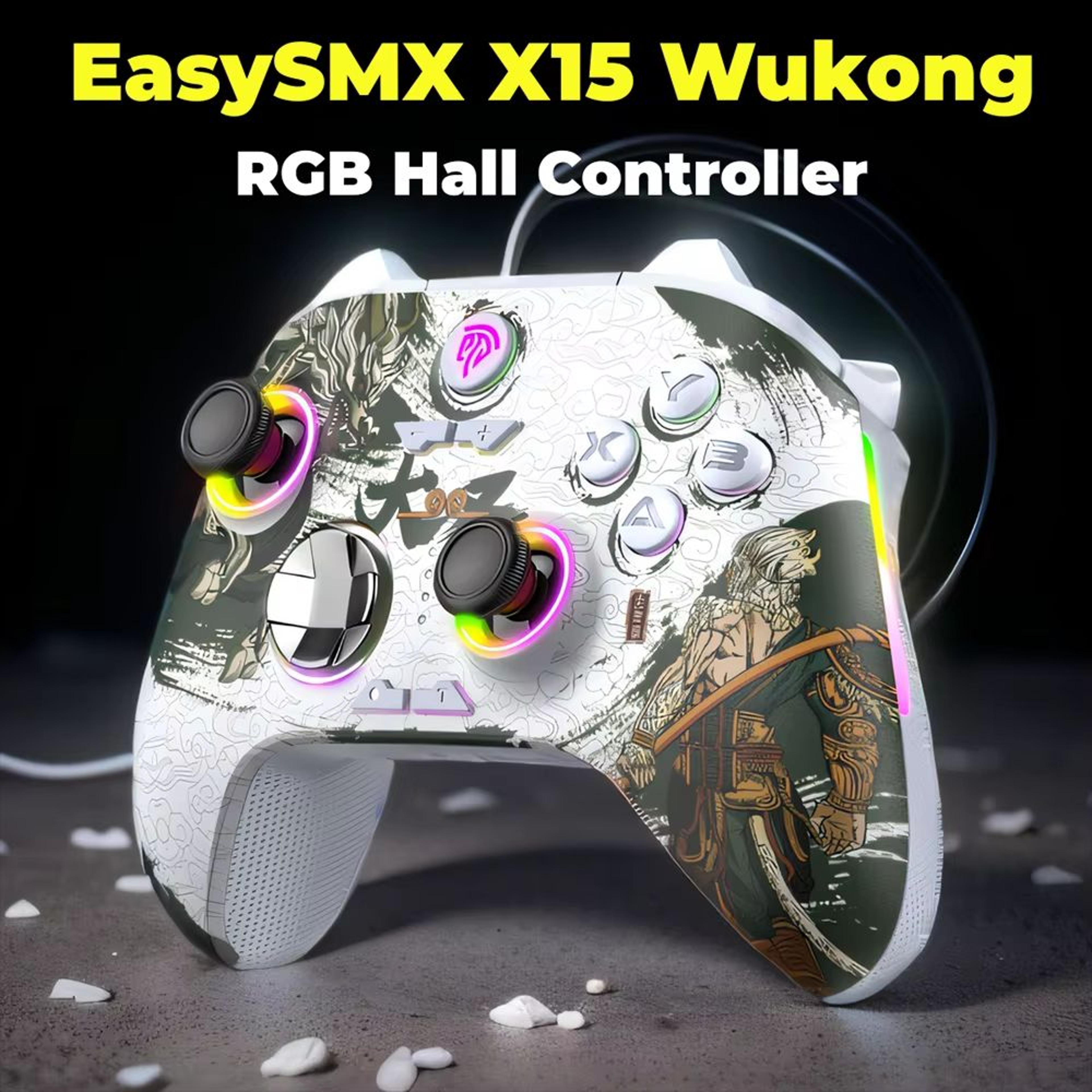 easysmx x15 wireless gaming controller – bluetooth gamepad with rgb, hall effect joysticks & multi-platform compatibilit