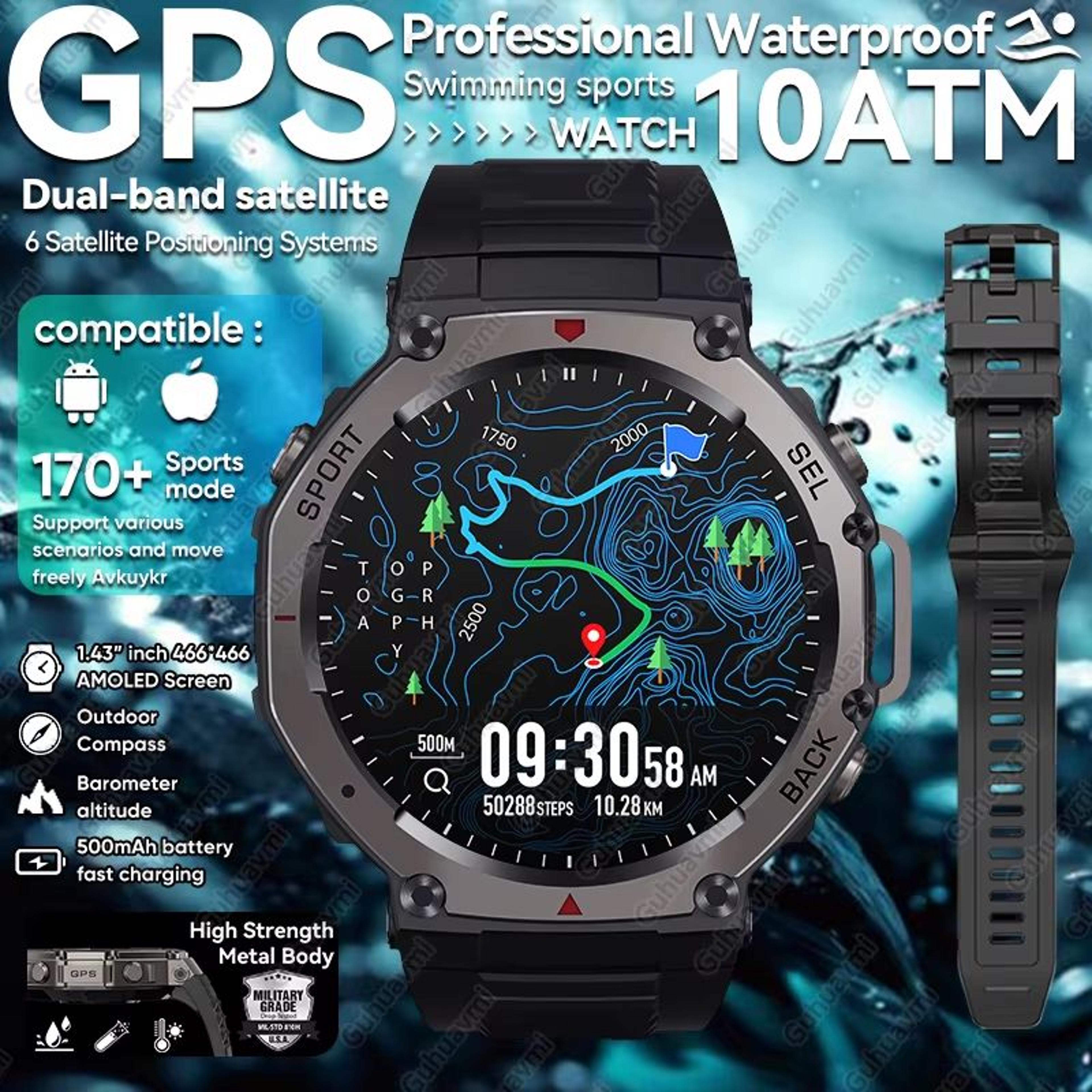 t-rex 3 ultra gps smartwatch – 5atm waterproof military sports watch with dual-band gnss & compass (2025 edition)