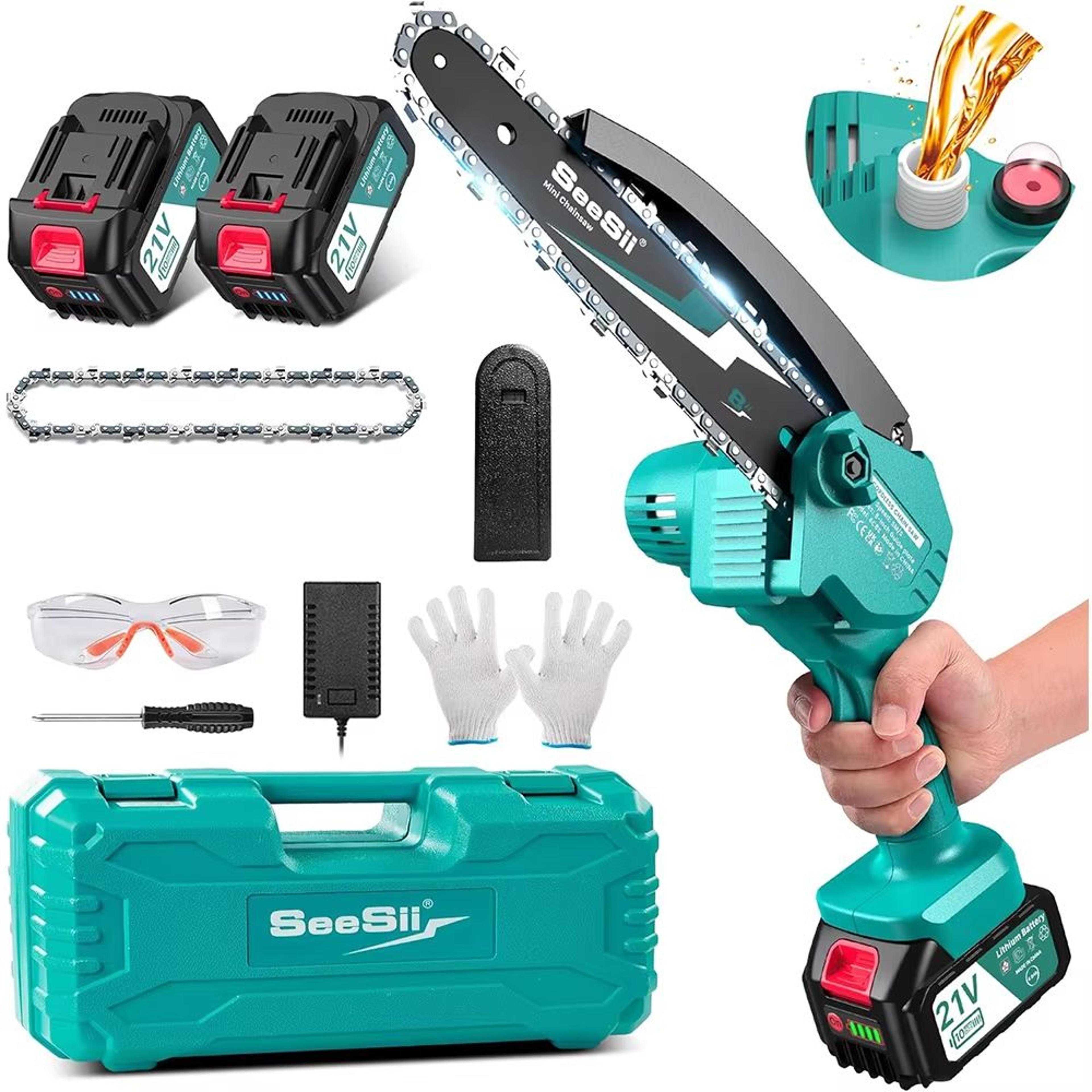 seesii 8-inch mini electric chainsaw – cordless wood cutter & garden pruning tool compatible with makita 18v battery