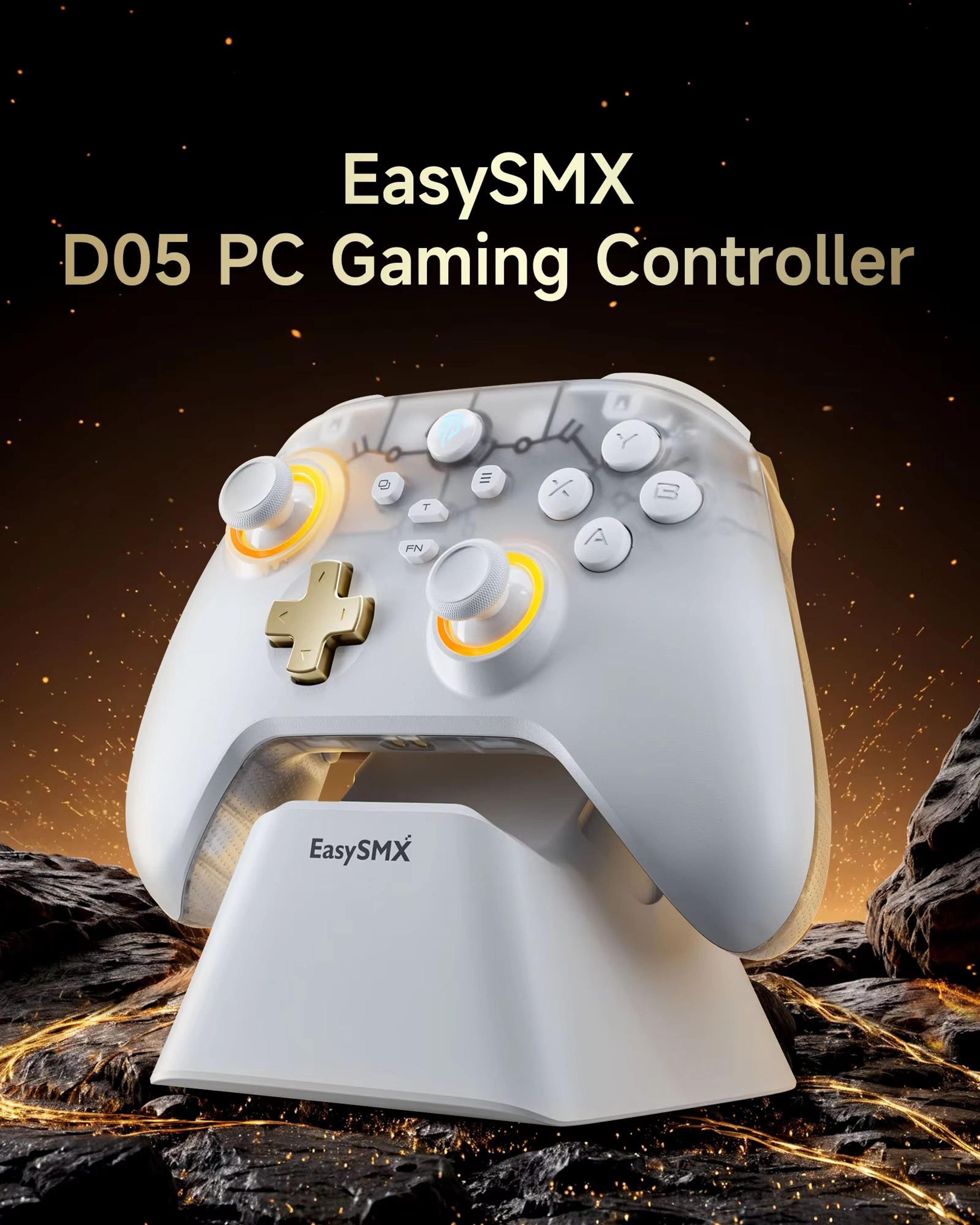 easysmx d05 wireless game controller with rgb charging dock and hall effect joysticks - for nintendo switch, pc & window