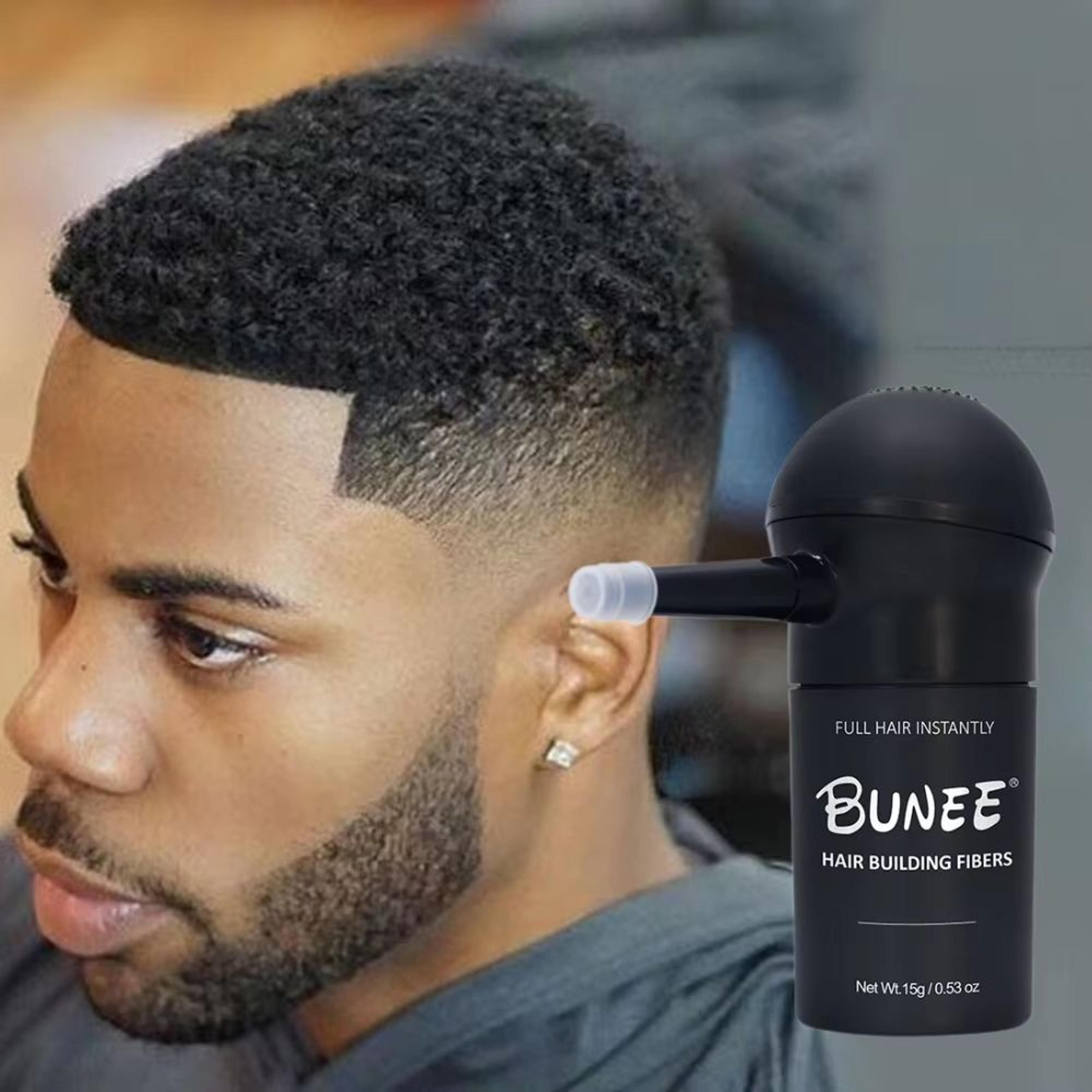 bunee hair building fibers – natural hair thickening powder for men's balding & thinning areas (15g set)
