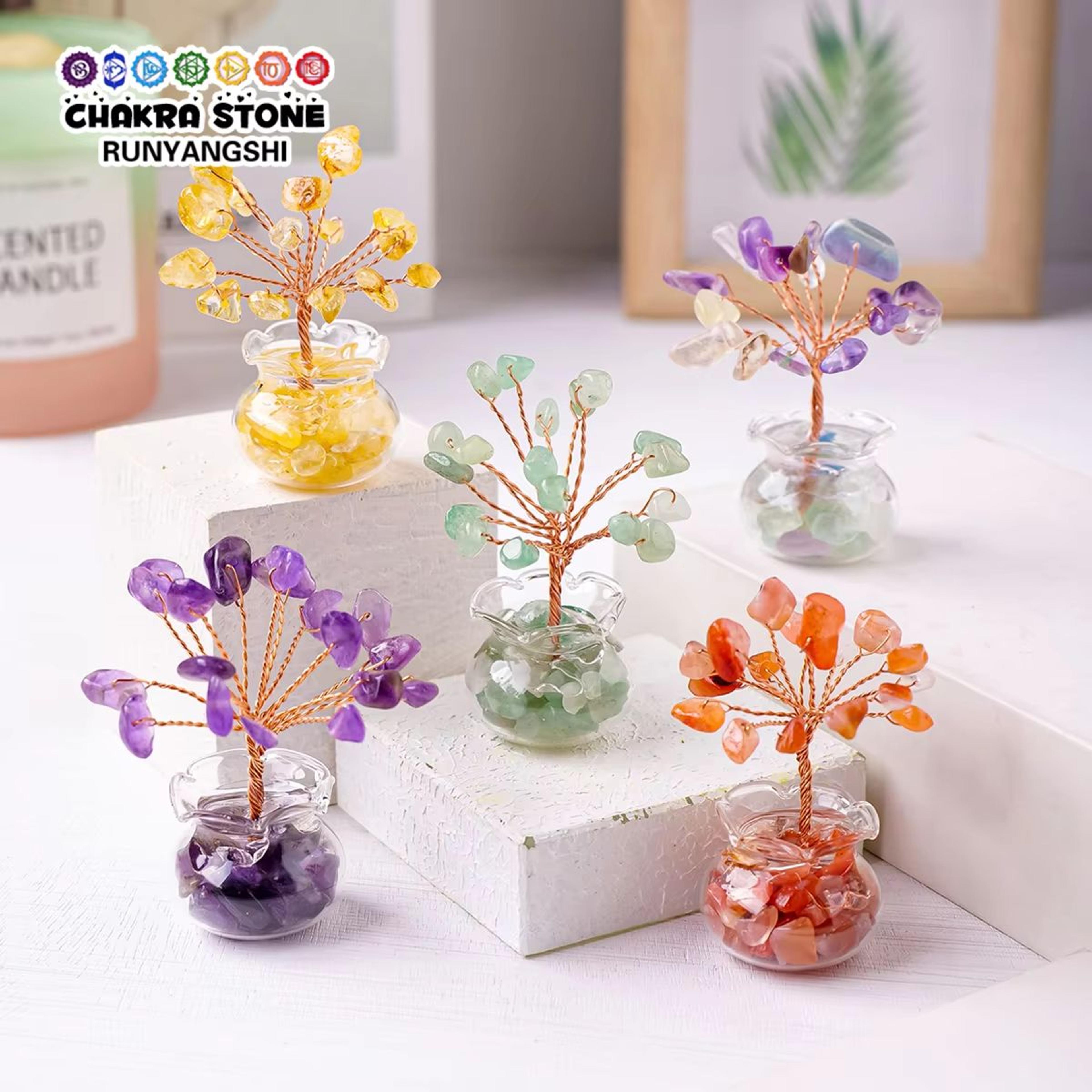 natural crystal tree bonsai – reiki healing feng shui gemstone tabletop ornament for positive energy and home decor