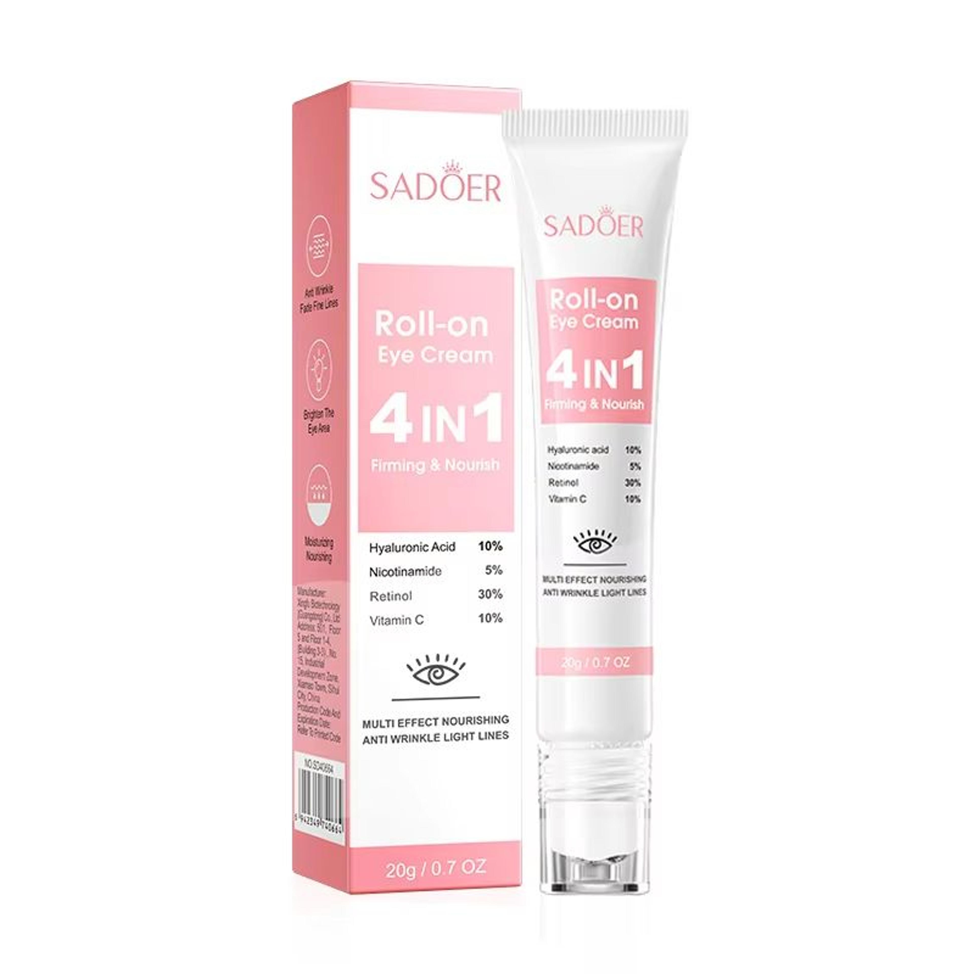 sadoer 4-in-1 eye cream roll-on – anti dark circles, eye bags & firming moisturizing serum