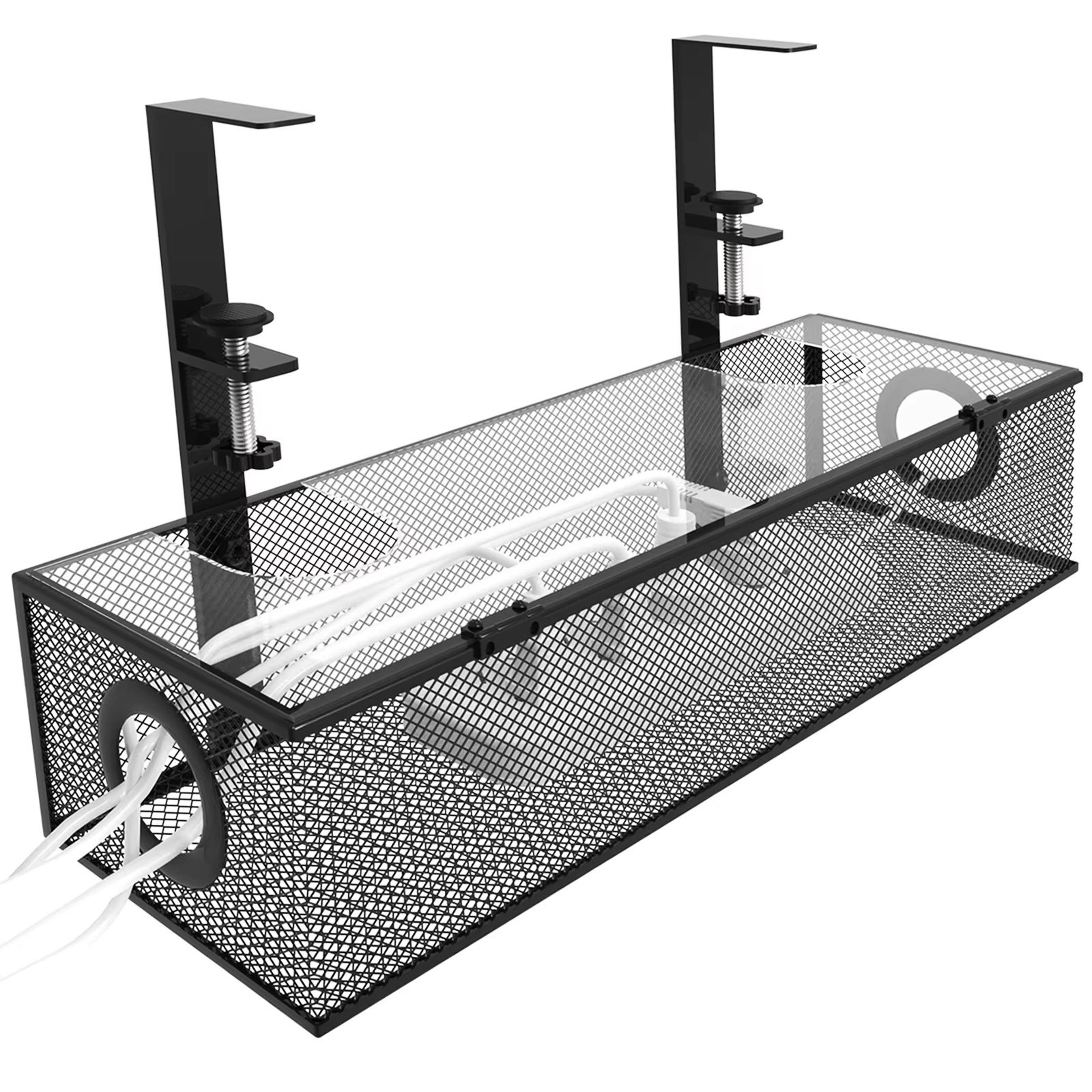 under desk cable management tray – clamp mount wire organizer box for home & office