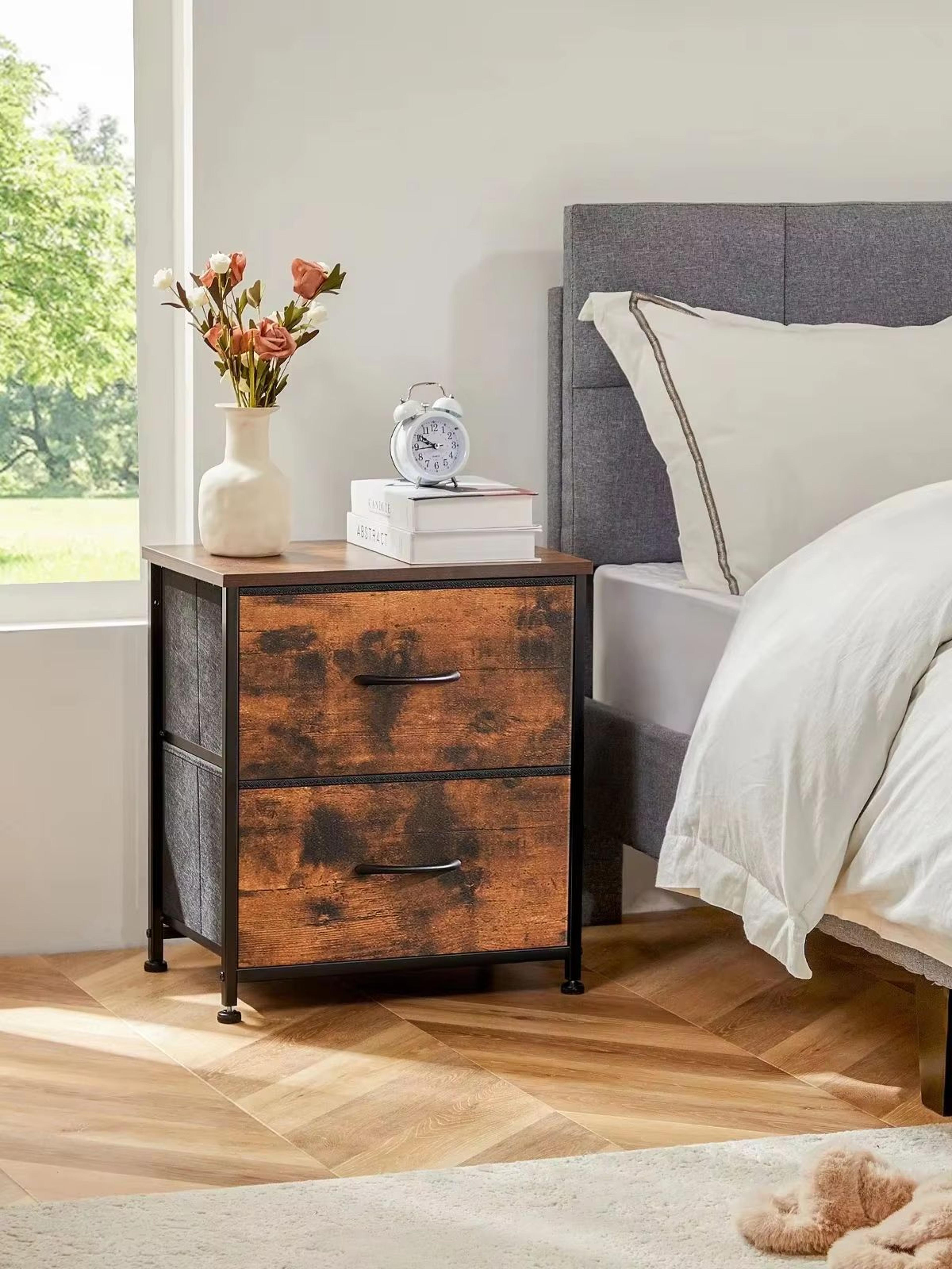 fabric drawer nightstand – bedside storage table with 2 drawers for bedroom, living room & office