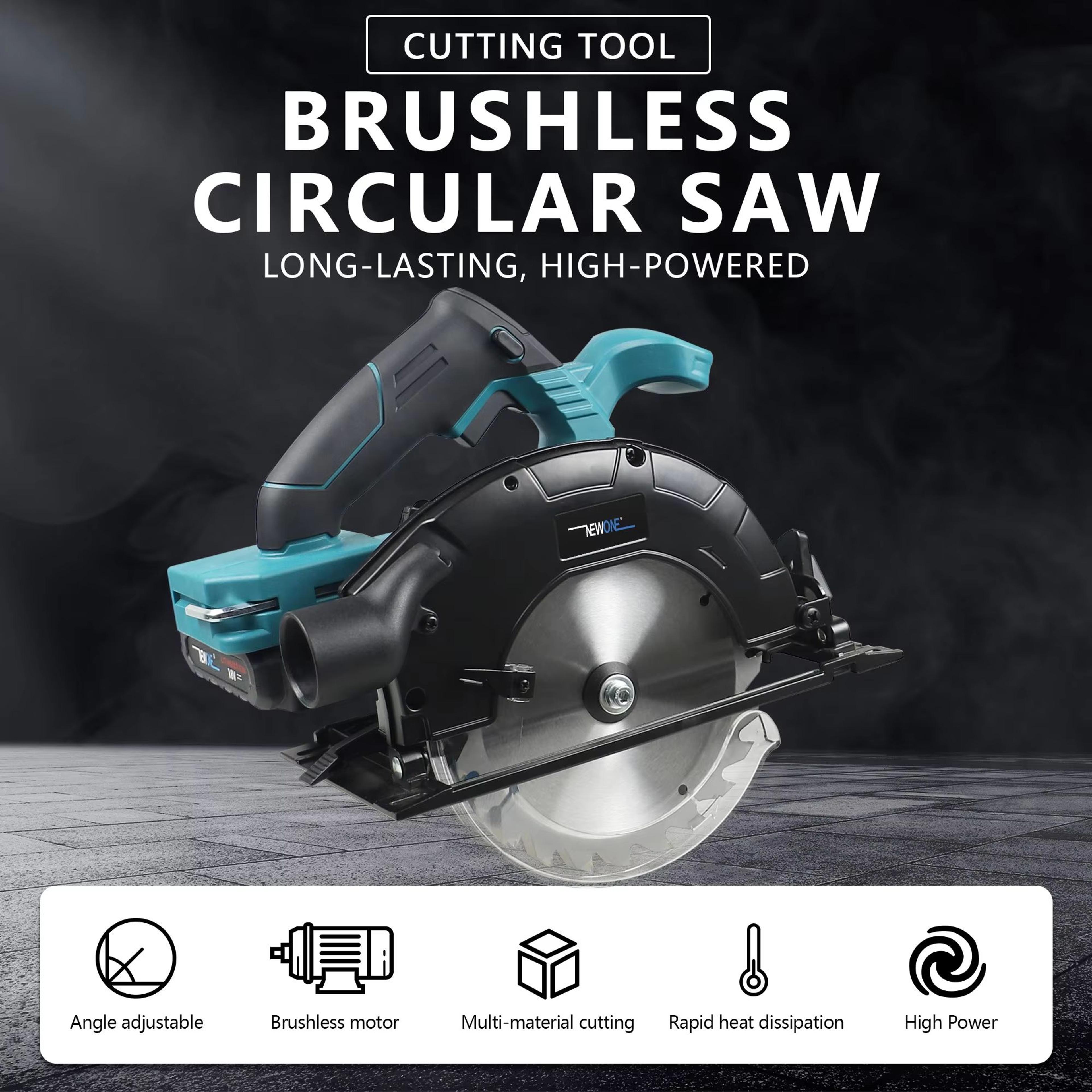 165mm electric circular saw with brushless motor, multi-angle cutting, compatible with makita 18v battery – includes bat