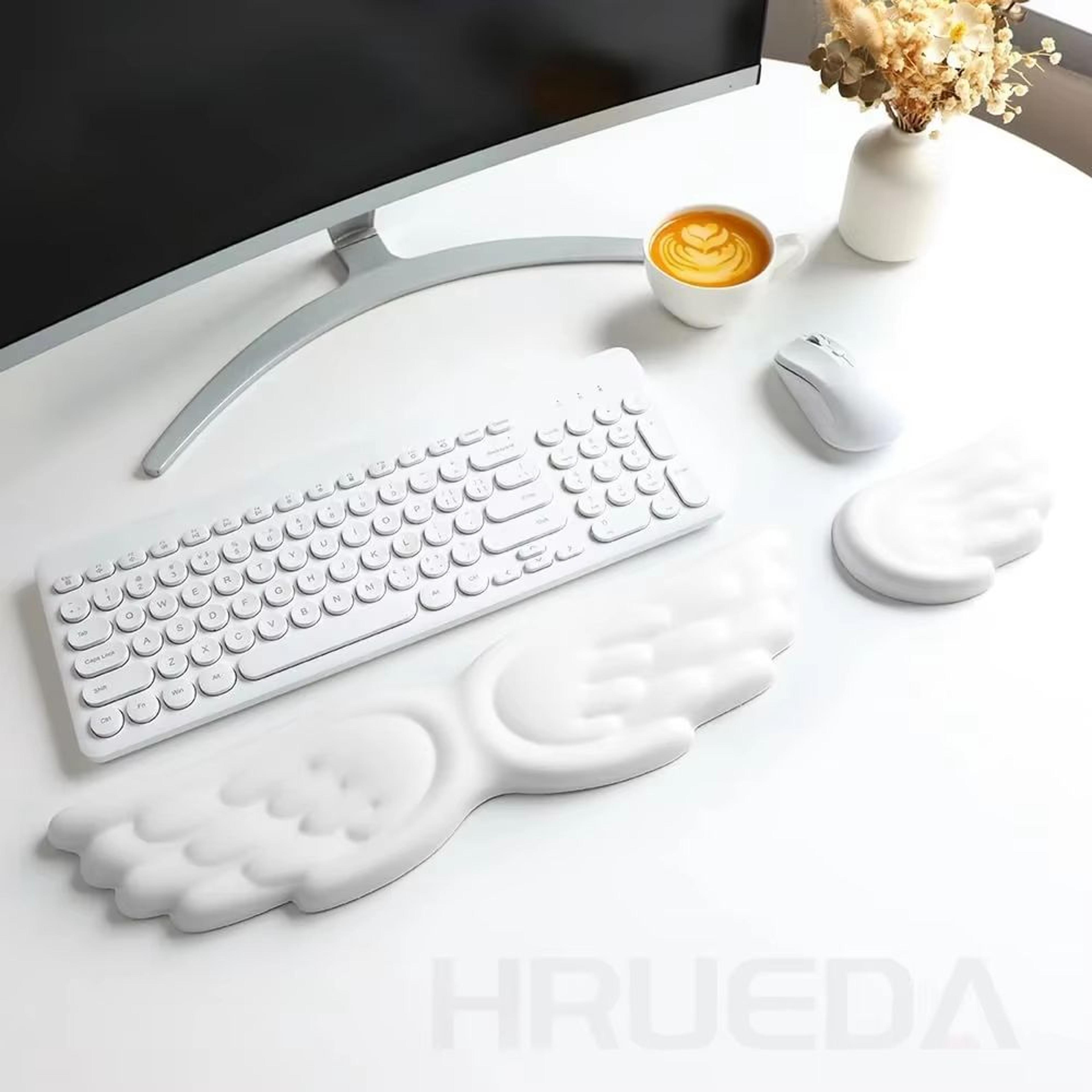 angel wing memory foam wrist rest set – ergonomic keyboard and mouse pad support