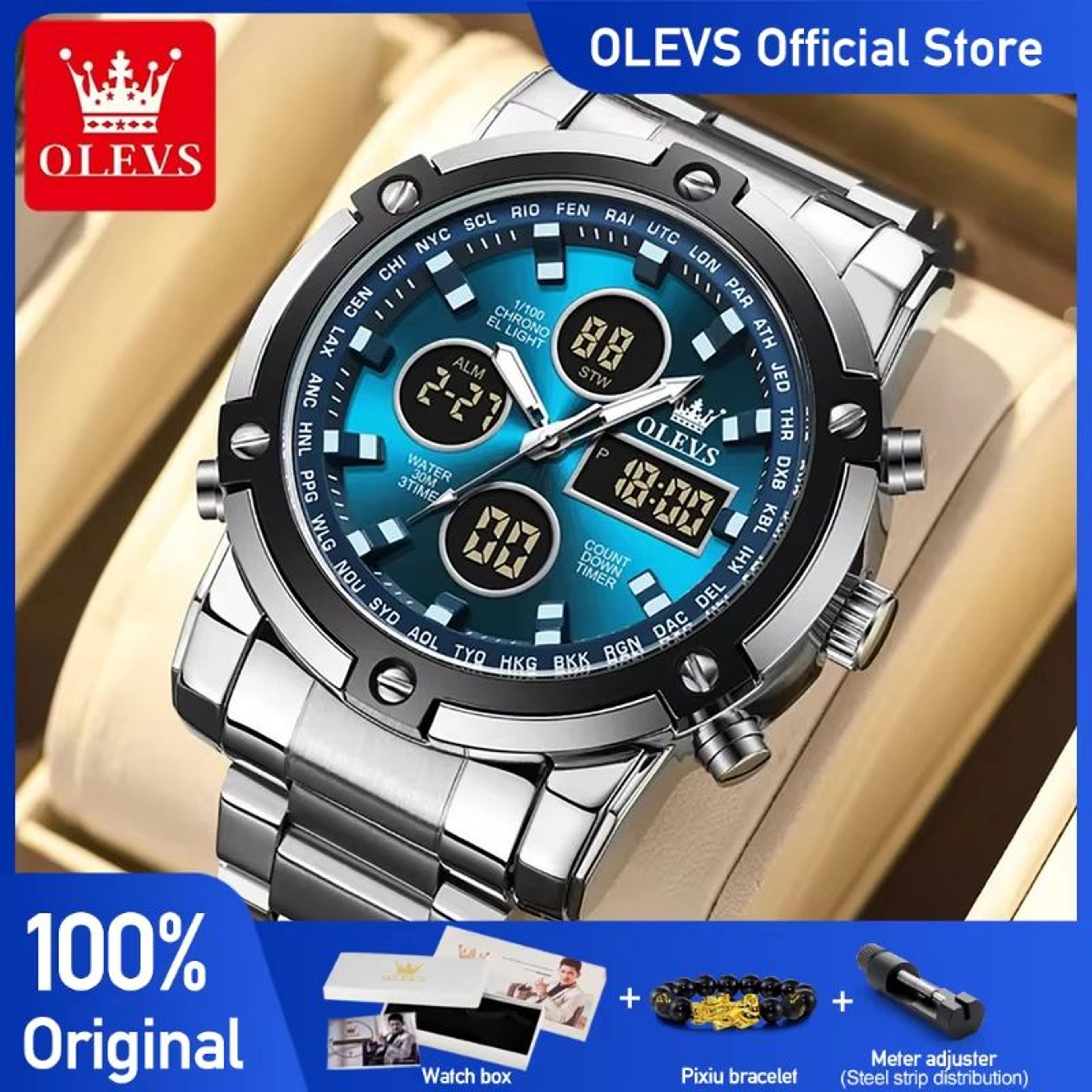 olevs men's multifunctional watch – waterproof electronic timepiece with luminous display, alarm & fashion dress design