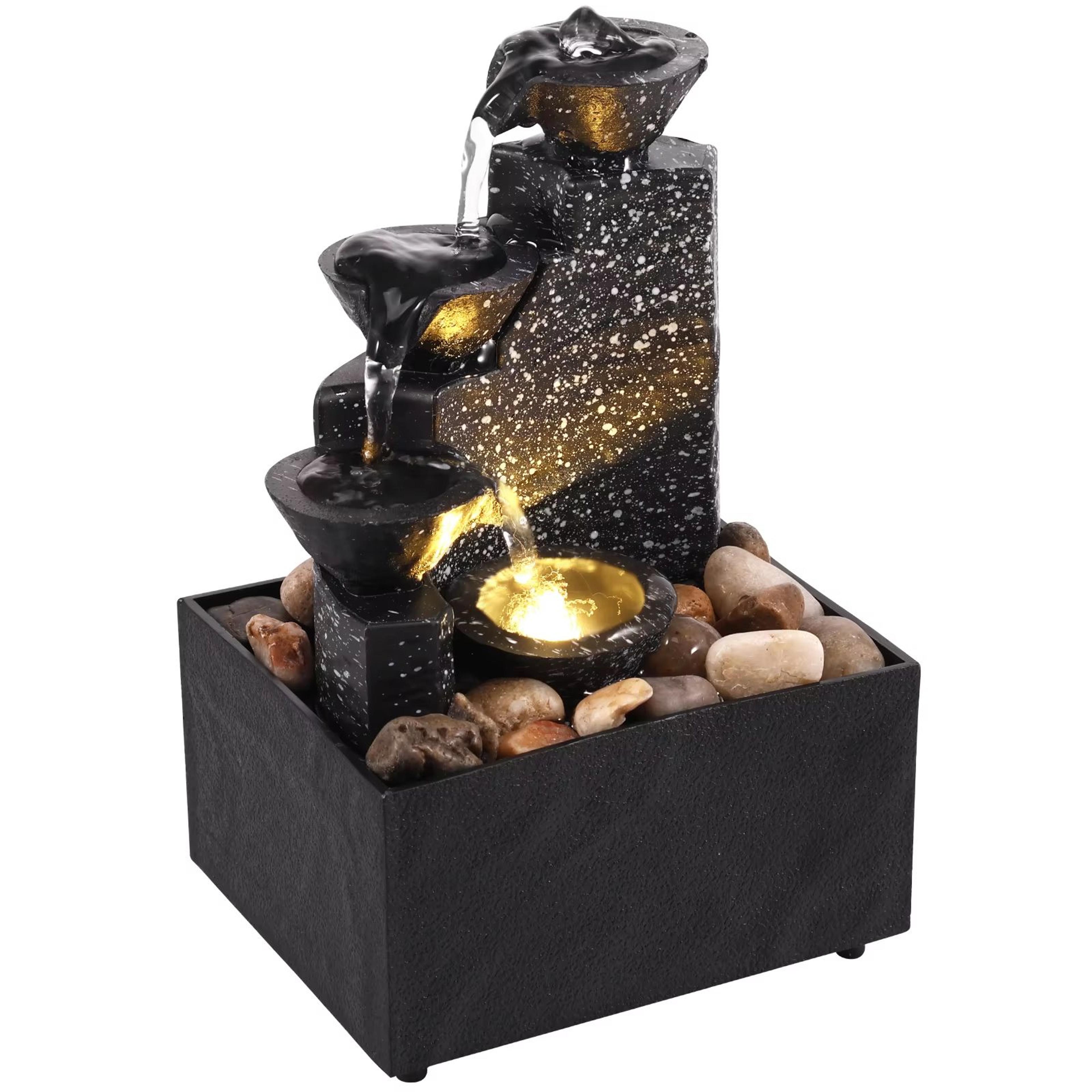tabletop waterfall fountain with led lights – relaxing desktop meditation fountain & home decor accent