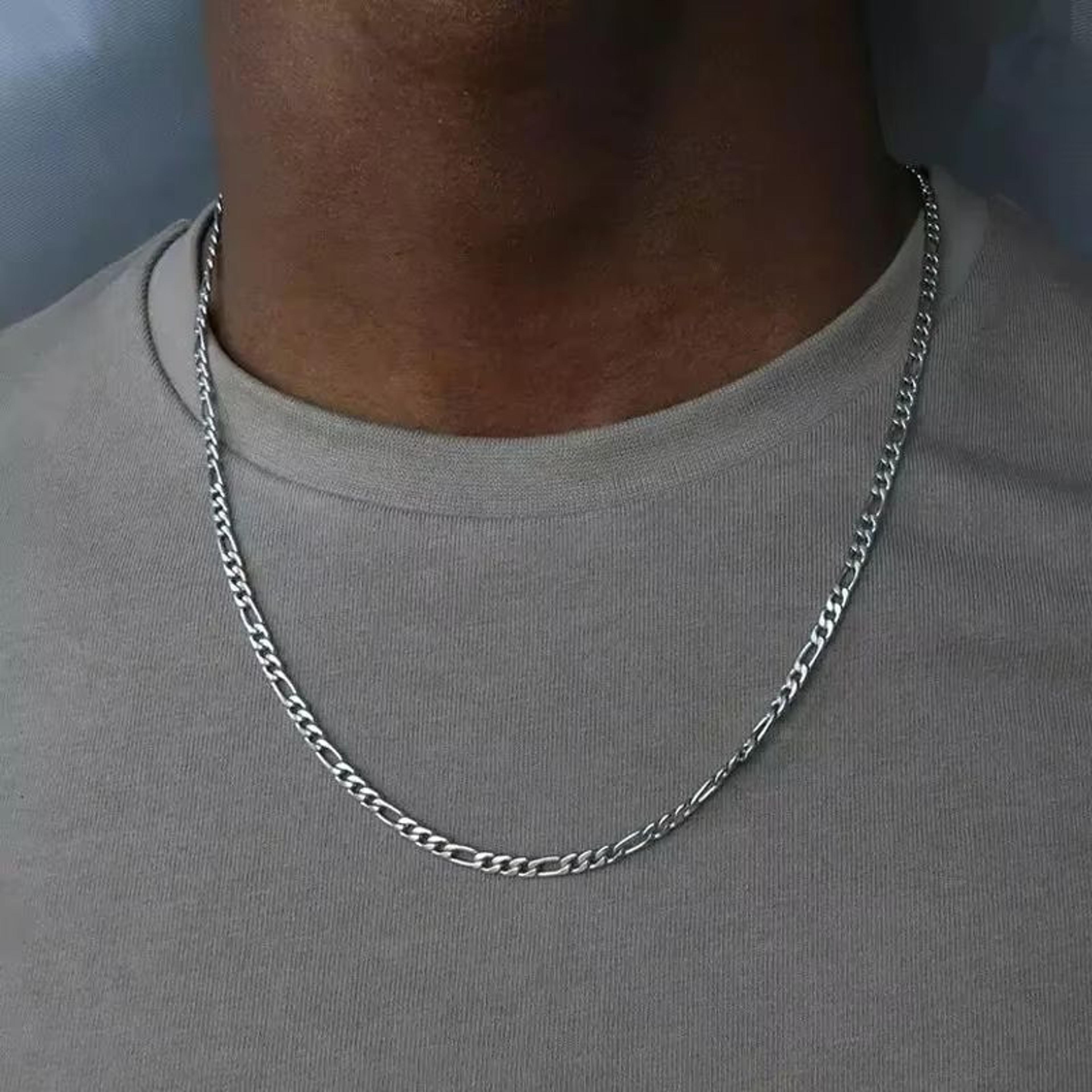 925 sterling silver figaro chain necklace – hip hop long necklace for women & men