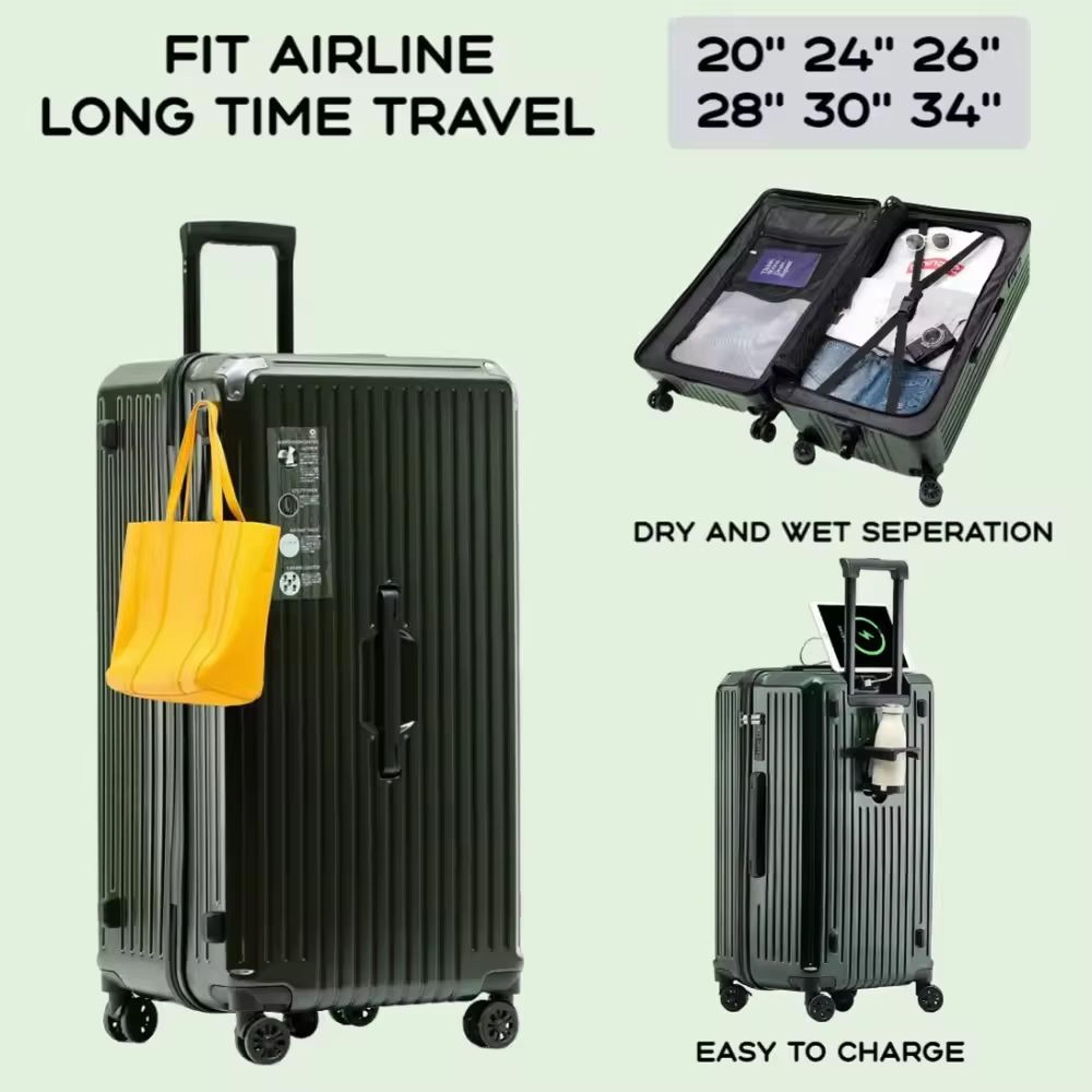 large capacity carry-on luggage with cup holder & usb charging – 20/24/26/28 inch travel suitcase for women and girls