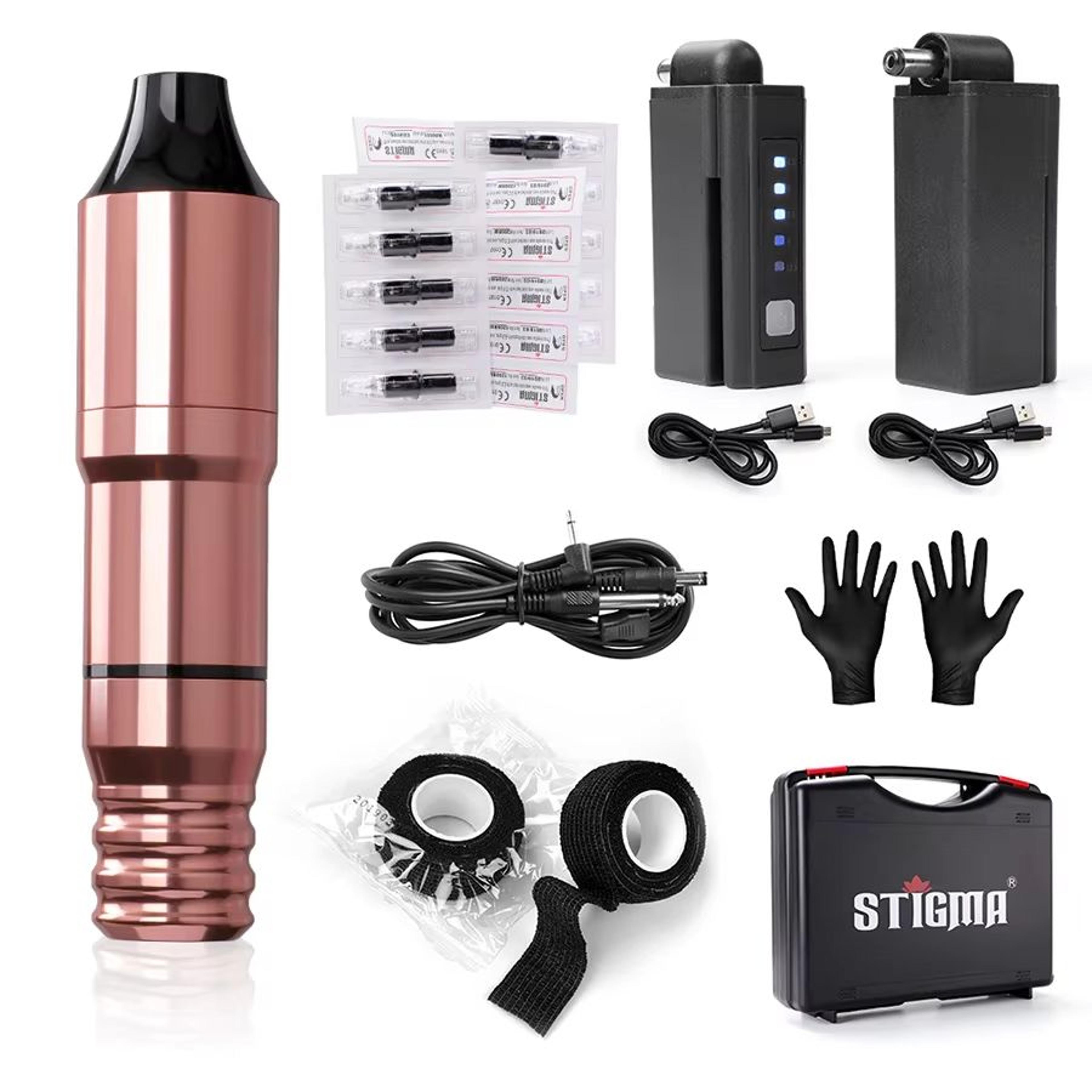 stigma wireless tattoo machine kit – professional rotary tattoo pen with power supply & needle set for beginners and art