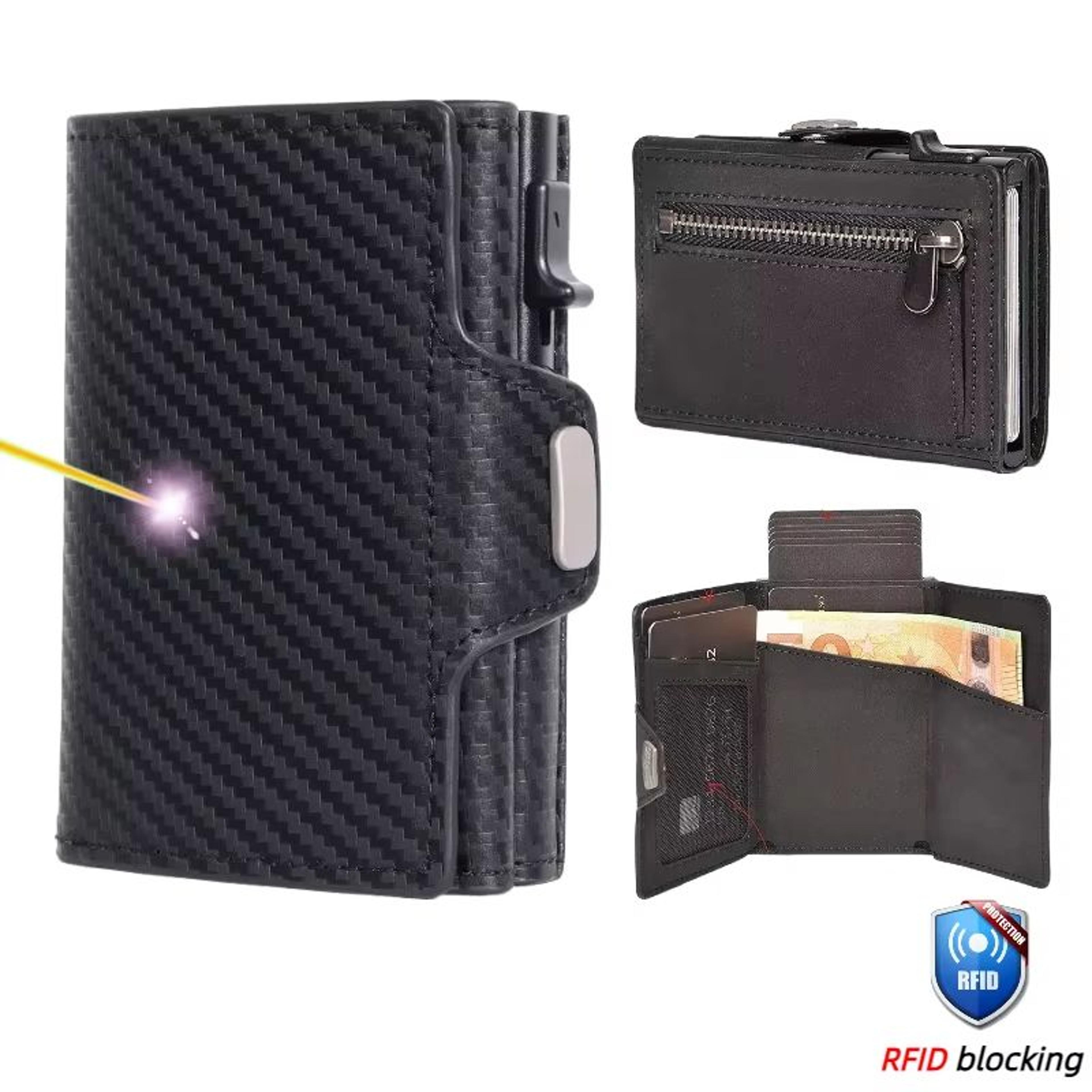 yatbest rfid metal wallet – automatic pop-up card holder with large capacity & anti-theft protection