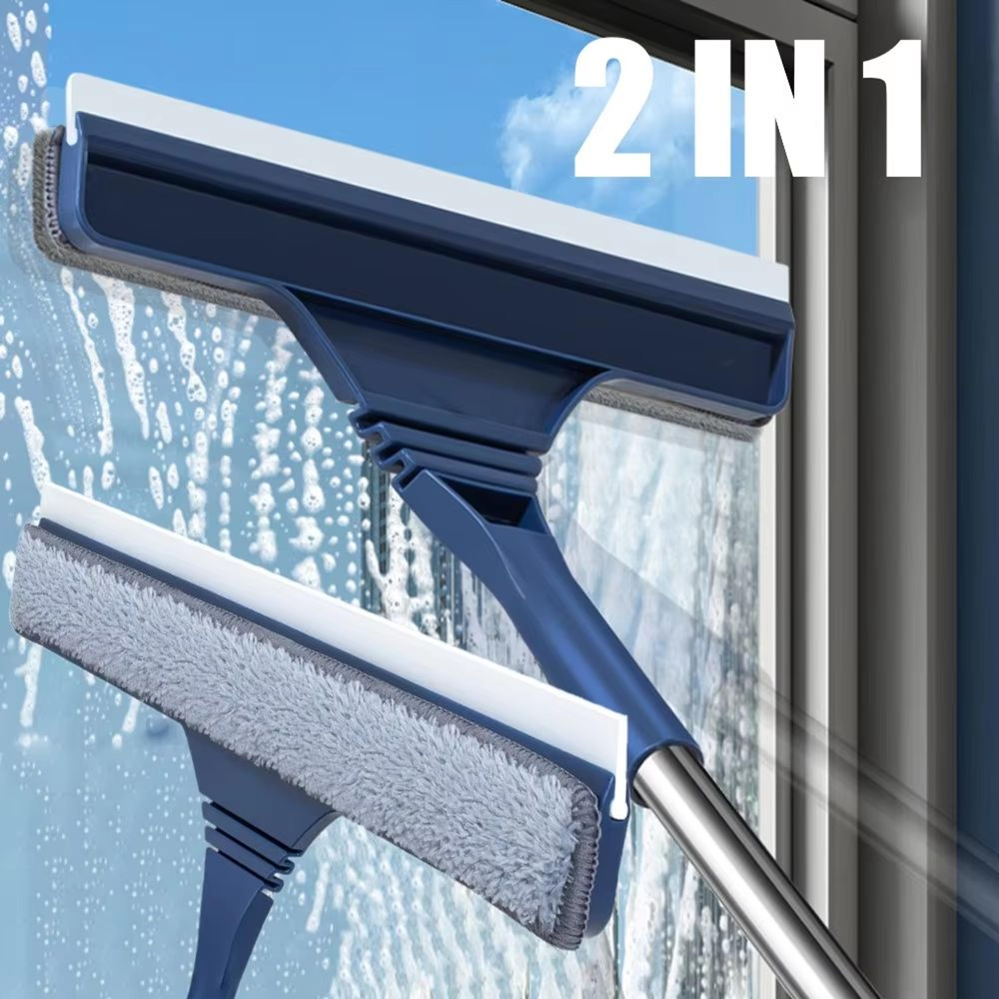 2-in-1 window cleaner & screen brush – telescopic magic broom, long handle window wiper and mop squeegee