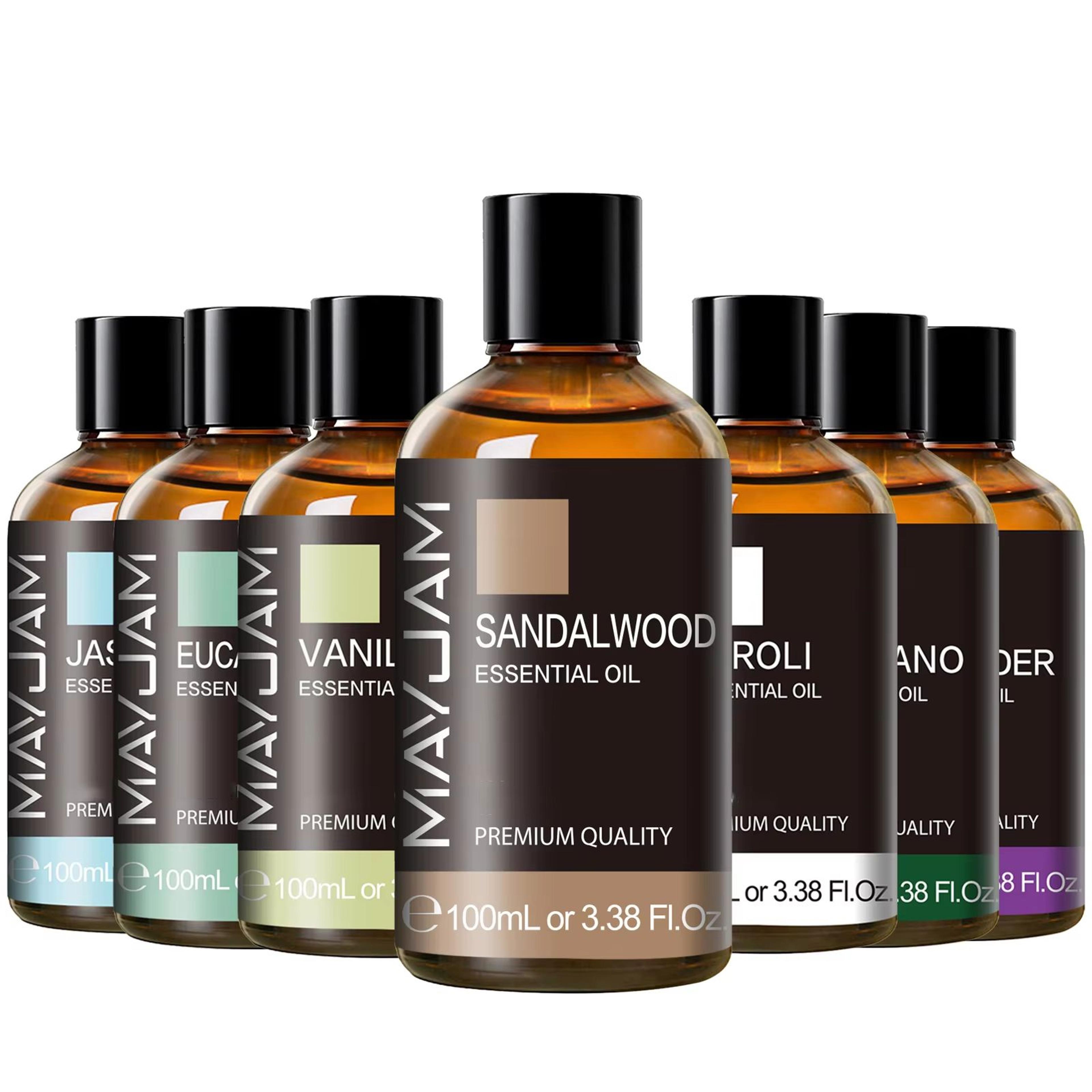 mayjam 100ml essential oil with dropper – sandalwood, lavender, eucalyptus, vanilla aromatherapy for diffusers & candles