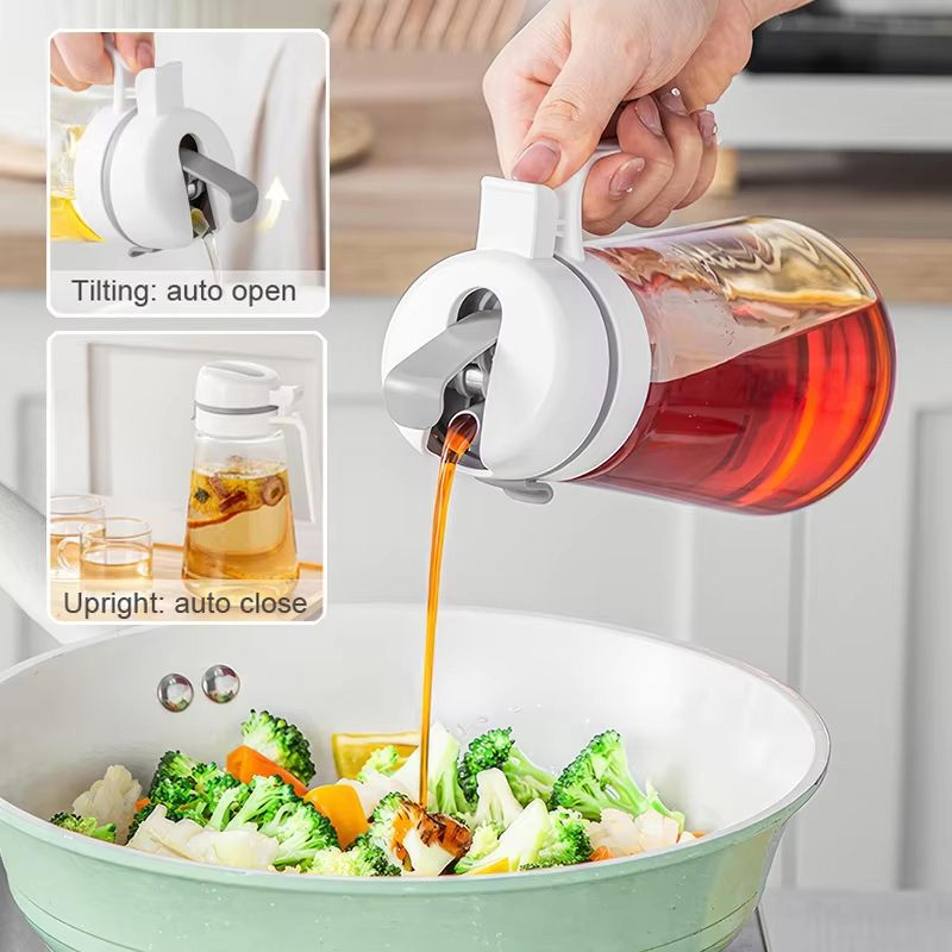 purepour glass olive oil dispenser bottle – auto flip leakproof kitchen container