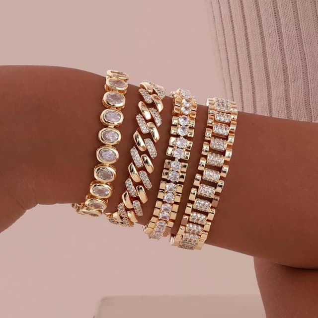 14K Gold Plated Paperclip Chain Bracelet Adjustable Cubic Zirconia Link Jewelry For Women 0