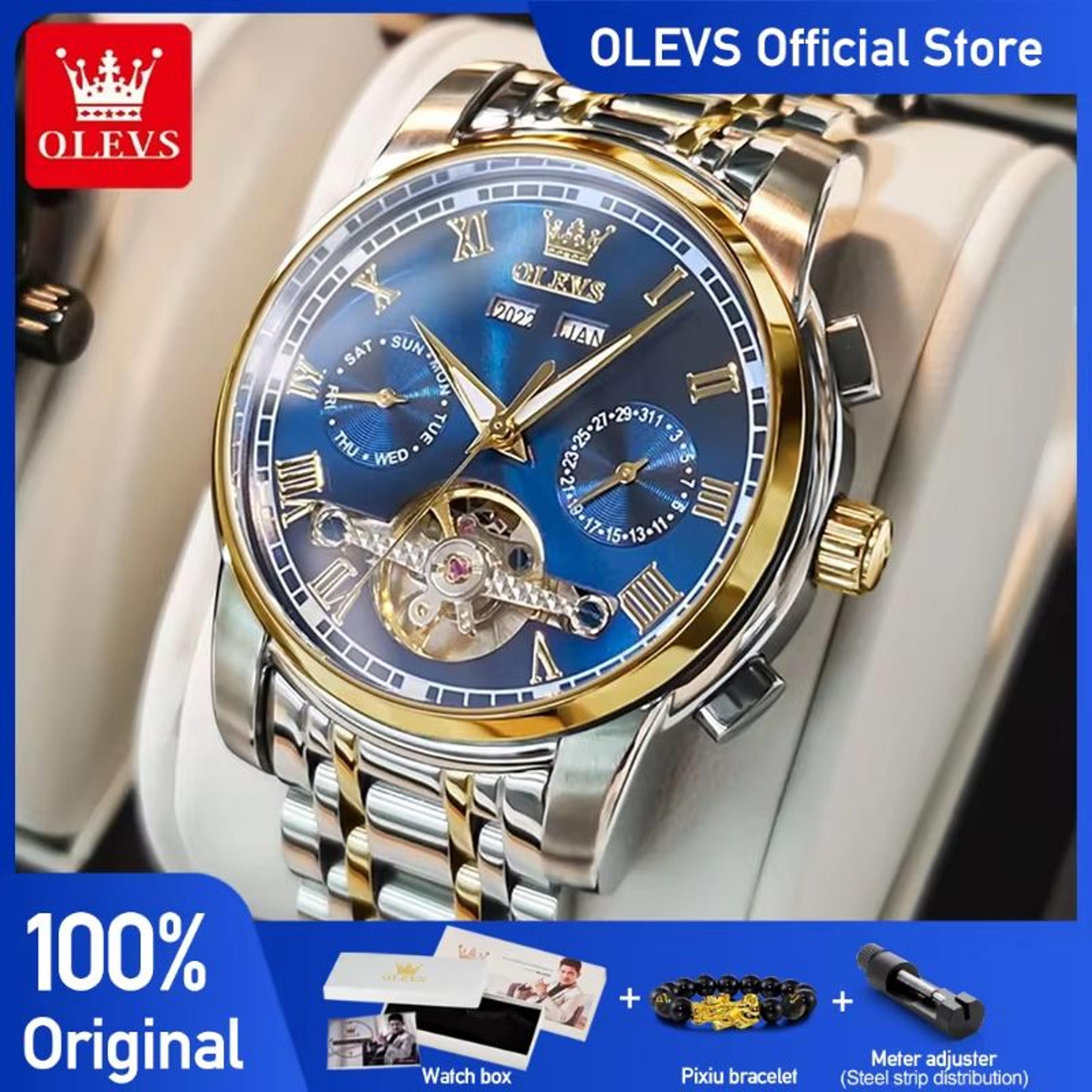 olevs automatic mechanical men's watch – waterproof stainless steel skeleton business wristwatch