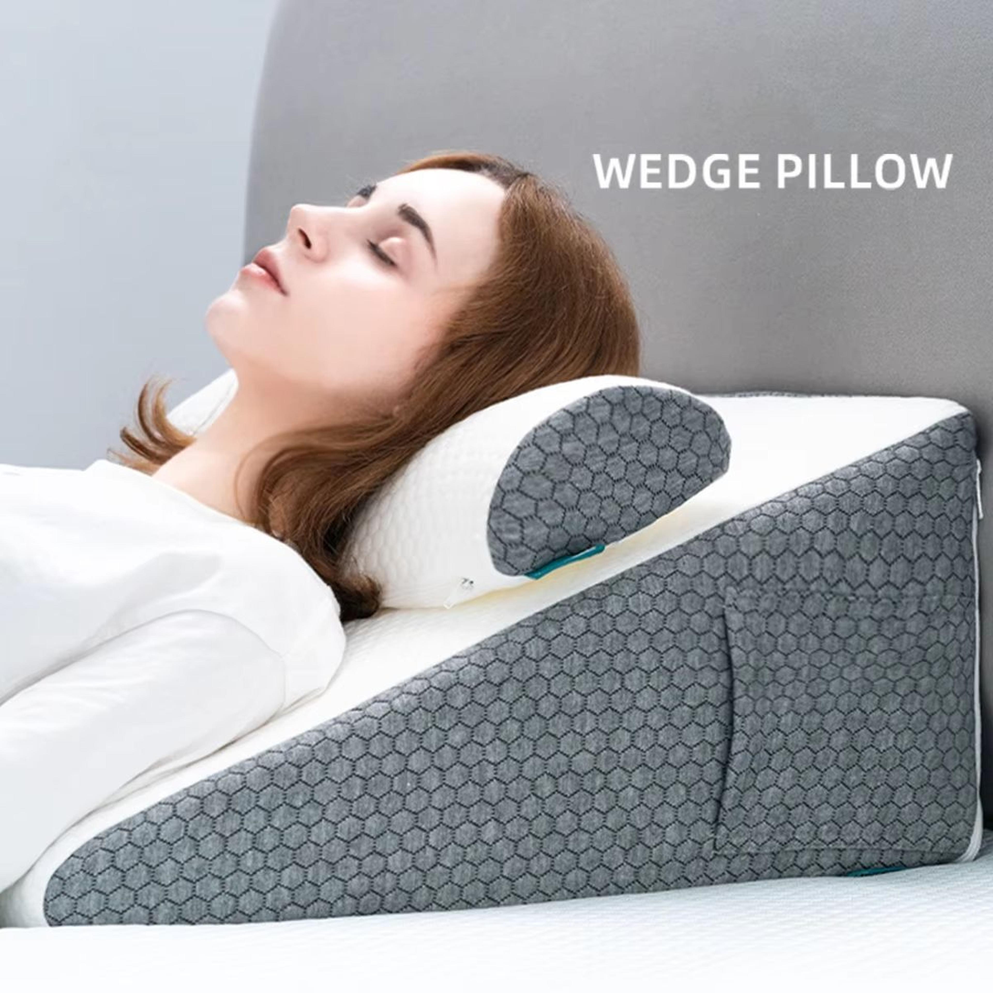 2-piece memory foam wedge pillow set – triangle support cushions for back, legs, knees & neck with removable covers