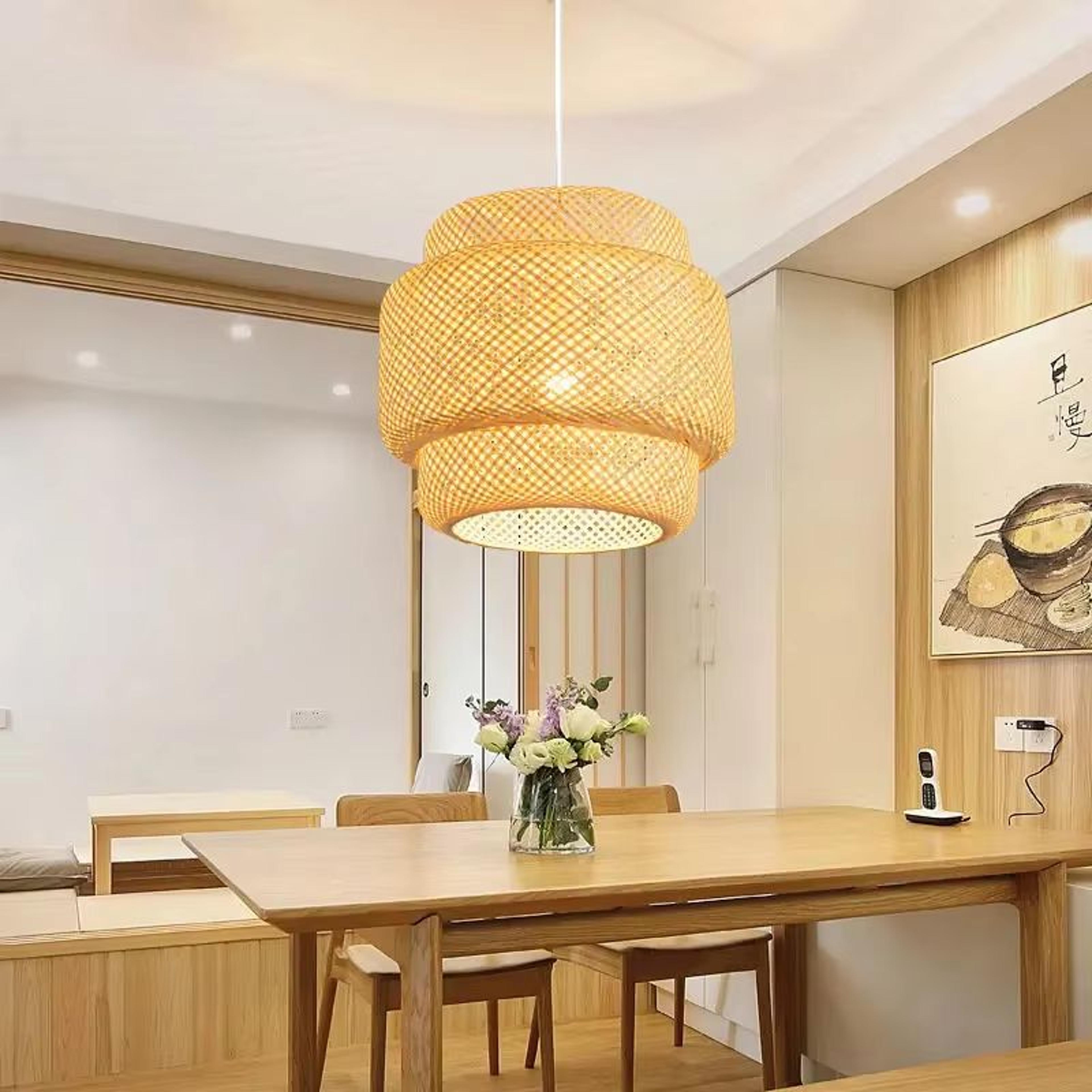 30cm modern bamboo pendant light – handwoven bamboo chandelier for dining room, bedroom & living spaces