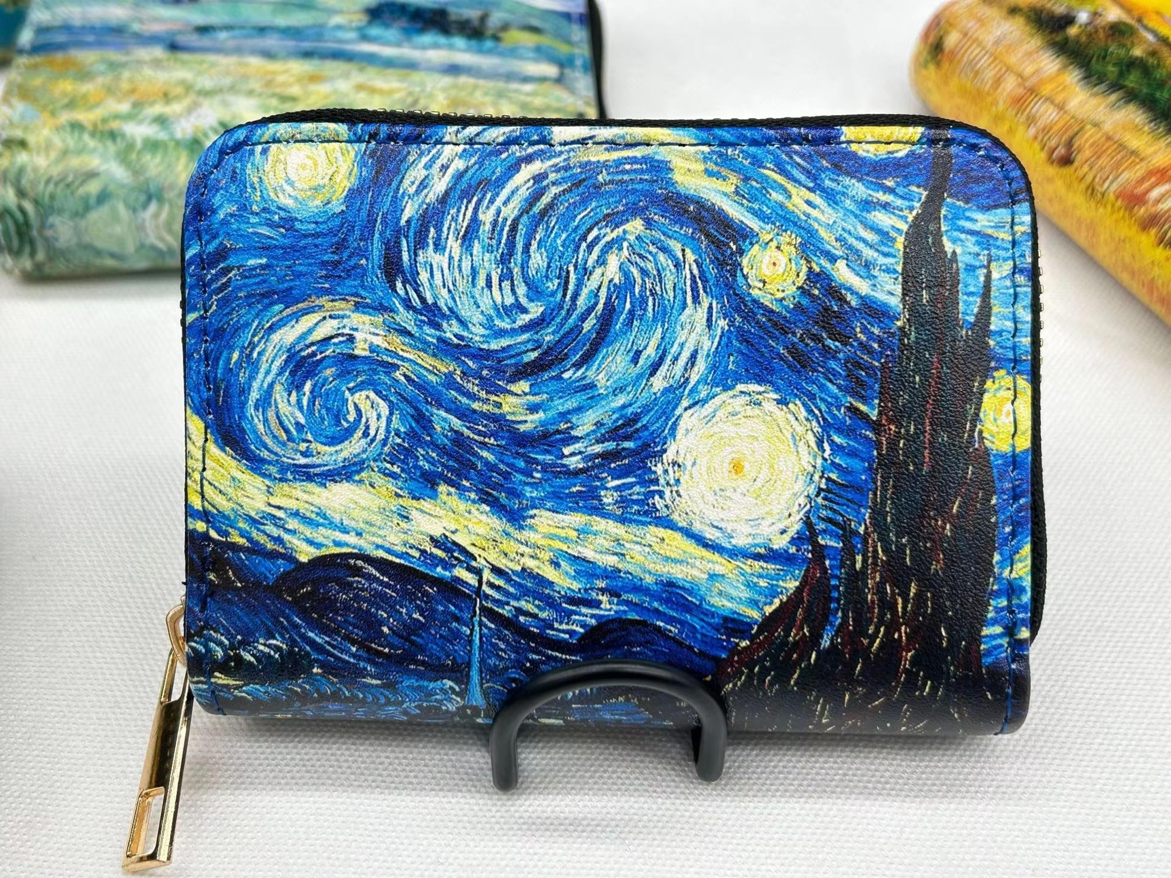van gogh art card holder wallet – premium vegan leather, multi-function zipper wallet for men & women