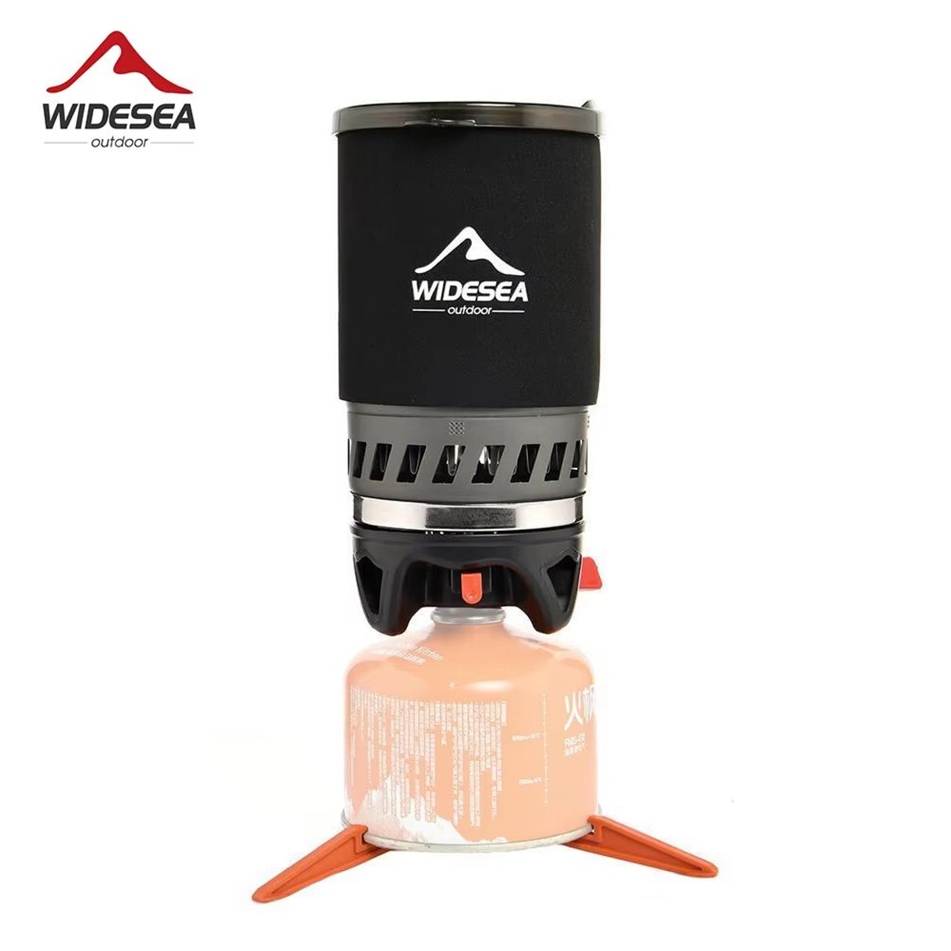 widesea camping cooking system – portable outdoor gas stove with heat exchanger, coffee pot & cookware set