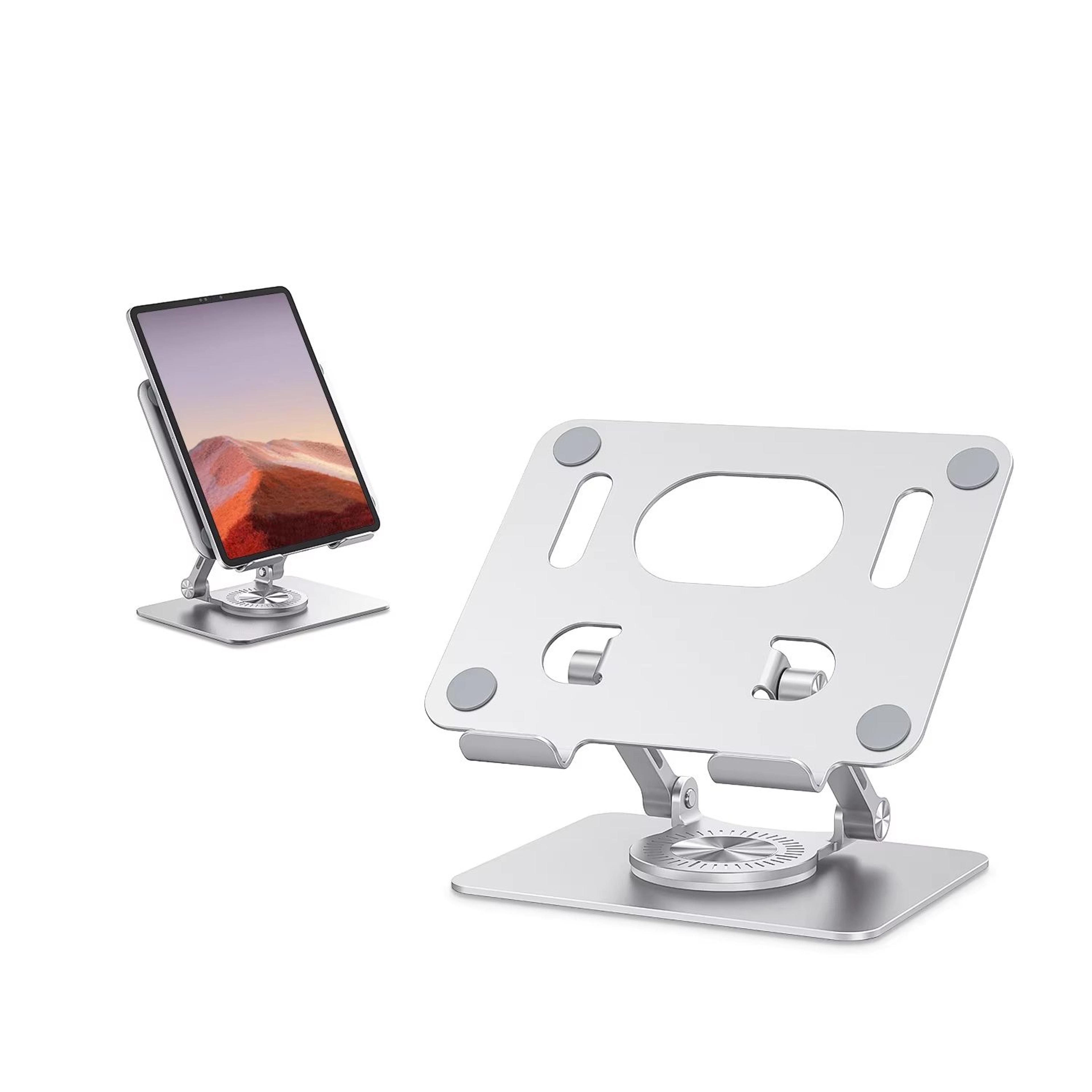 st02 aluminum tablet stand with 360° swivel base – adjustable universal holder for ipad, samsung & more