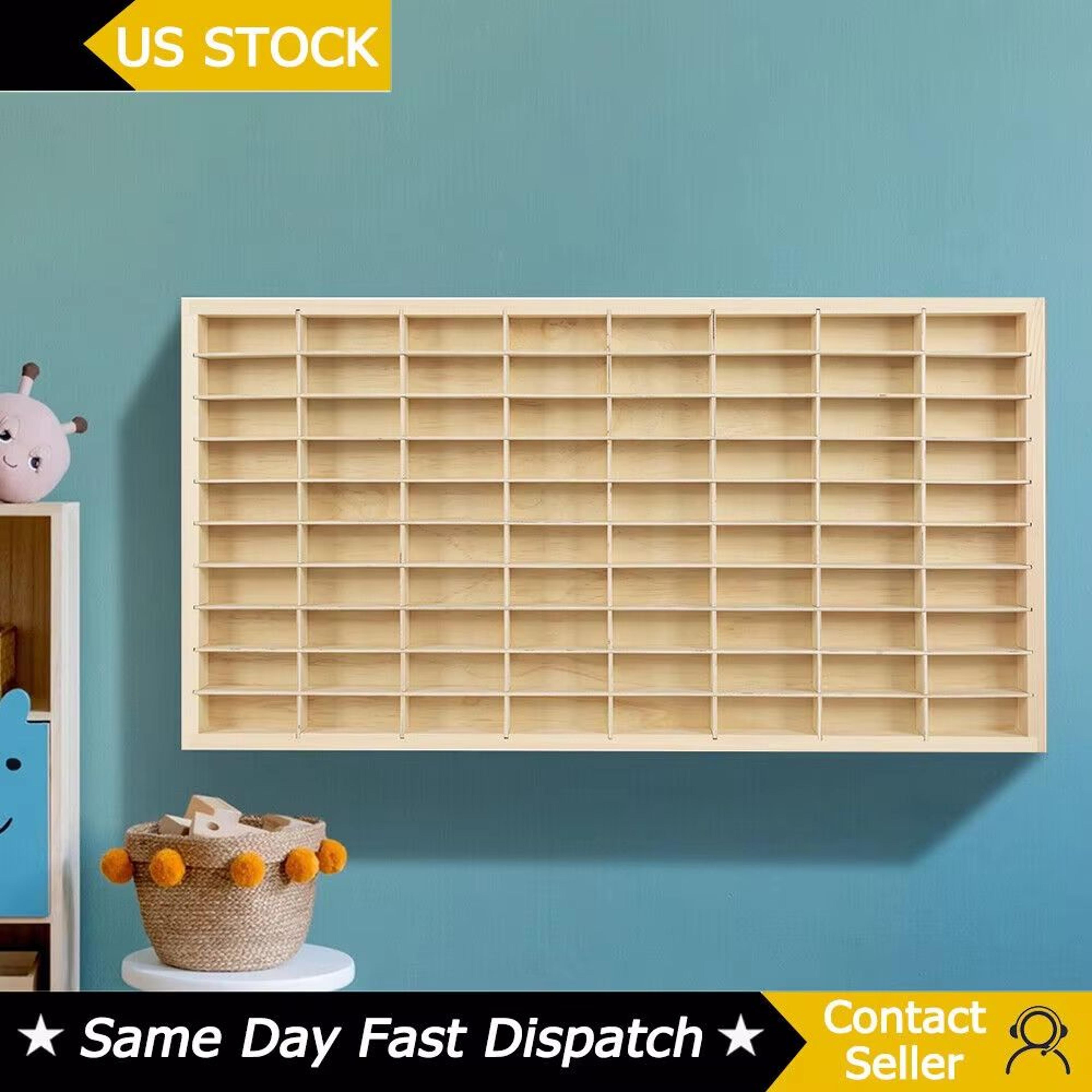 80-grid wooden display shelf for hot wheels & matchbox – 1/64 diecast car toy storage organizer