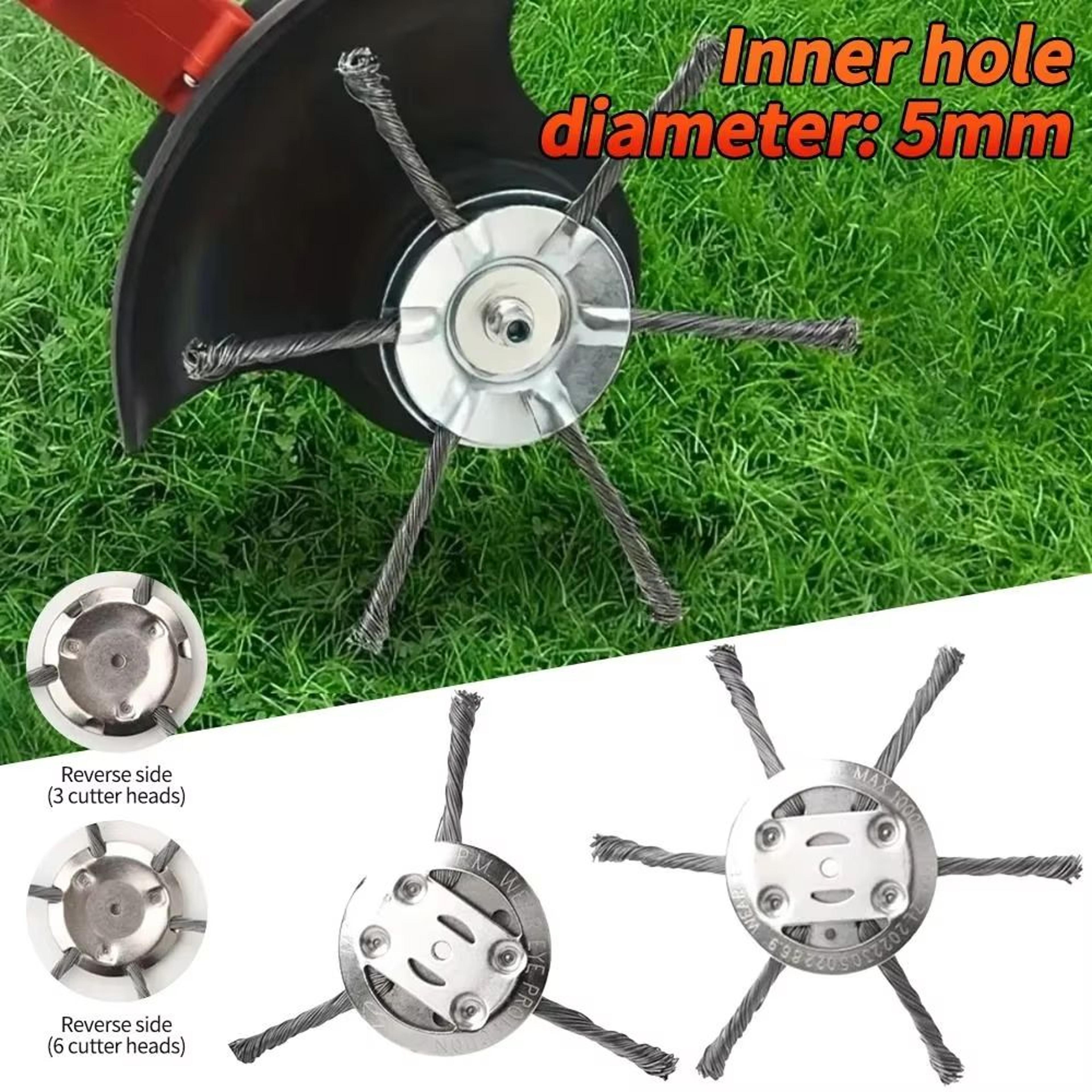 6-inch universal steel wire weed brush head – grass trimmer and lawn mower attachment for weed, moss, and rust removal