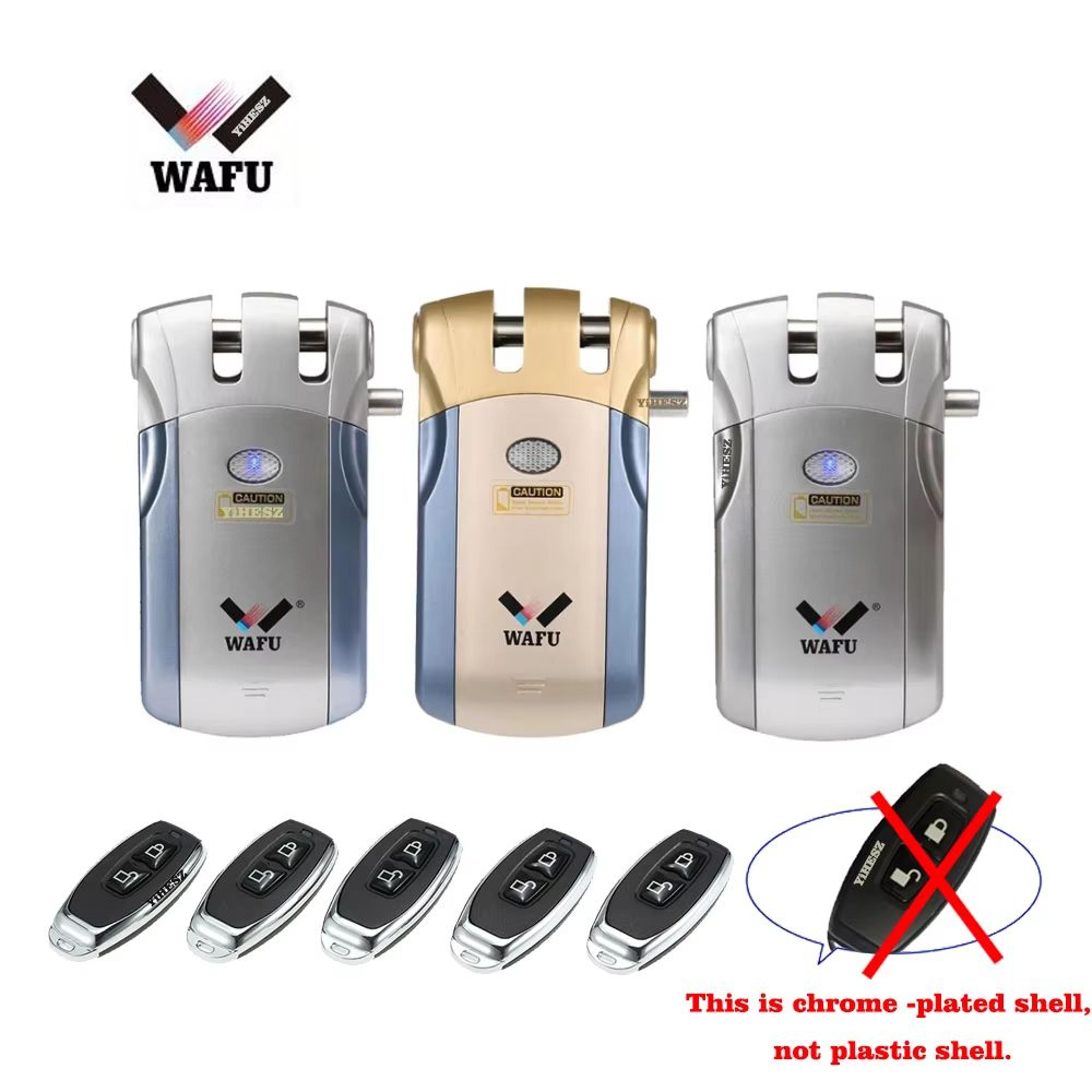 wafu 019 invisible smart door lock – 433mhz remote control deadbolt with 5 chrome-plated controllers