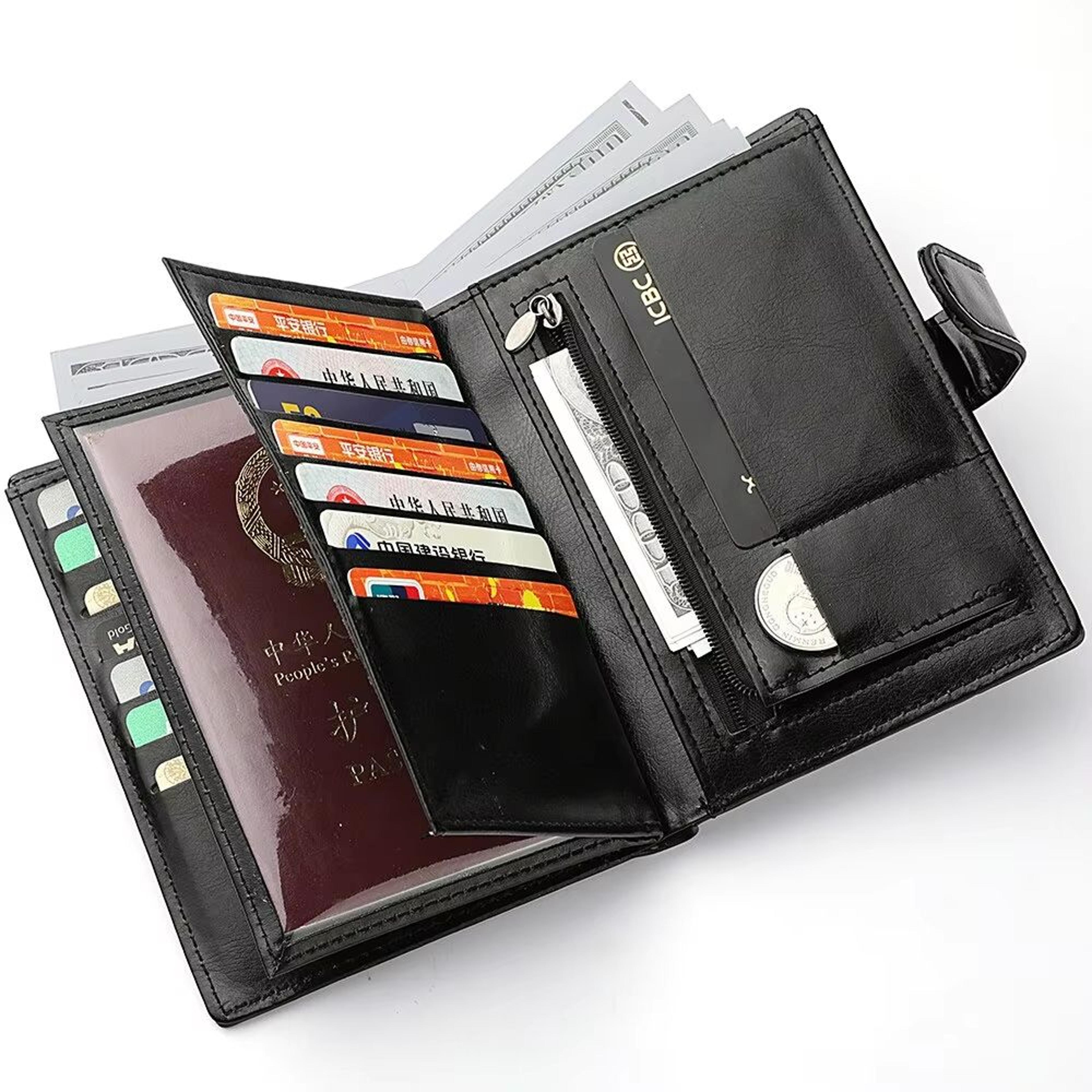 men's travel passport wallet – multi-function organizer with card slots, coin pocket & secure zipper design