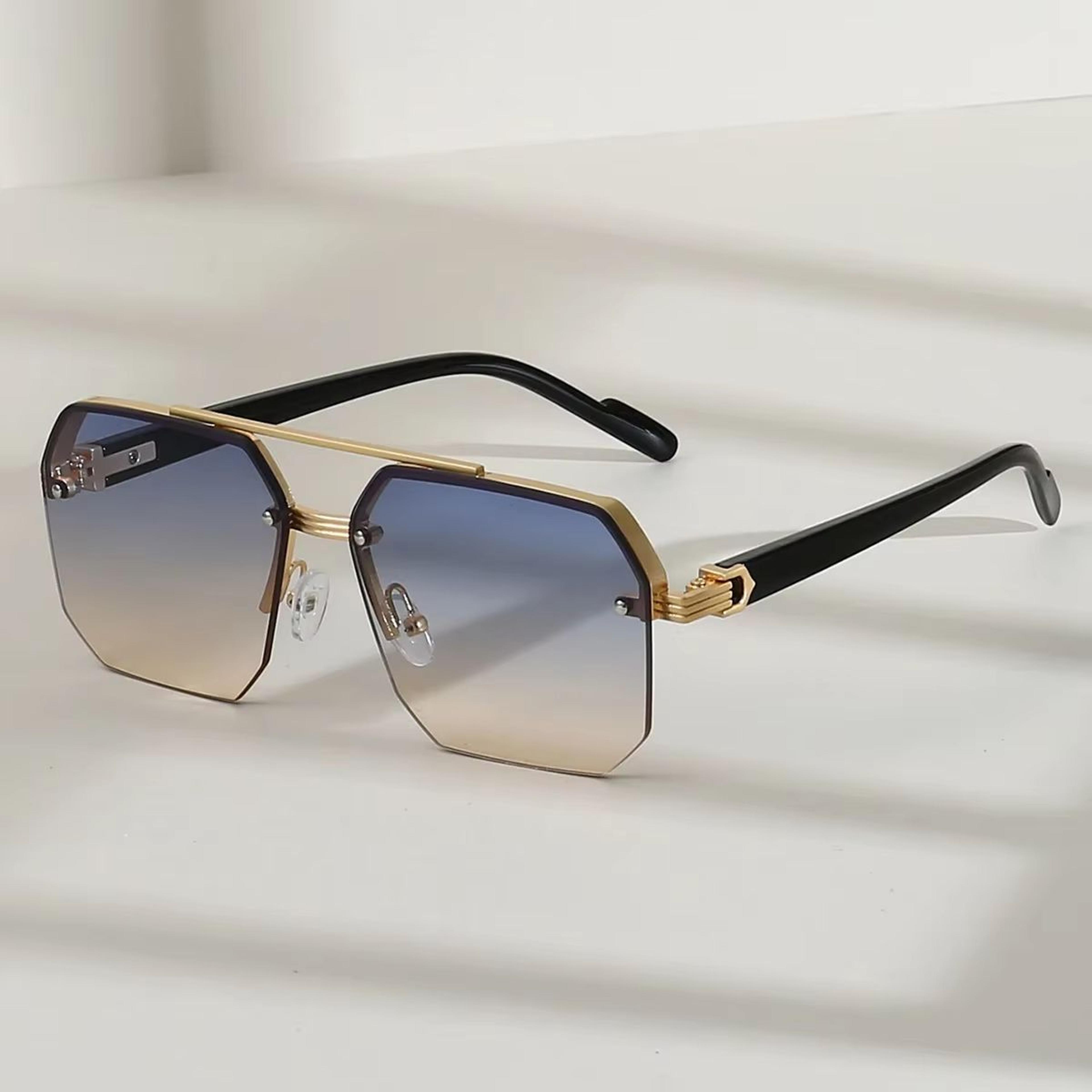 men's retro metal sunglasses – half frame square design for outdoor sports & casual fashion