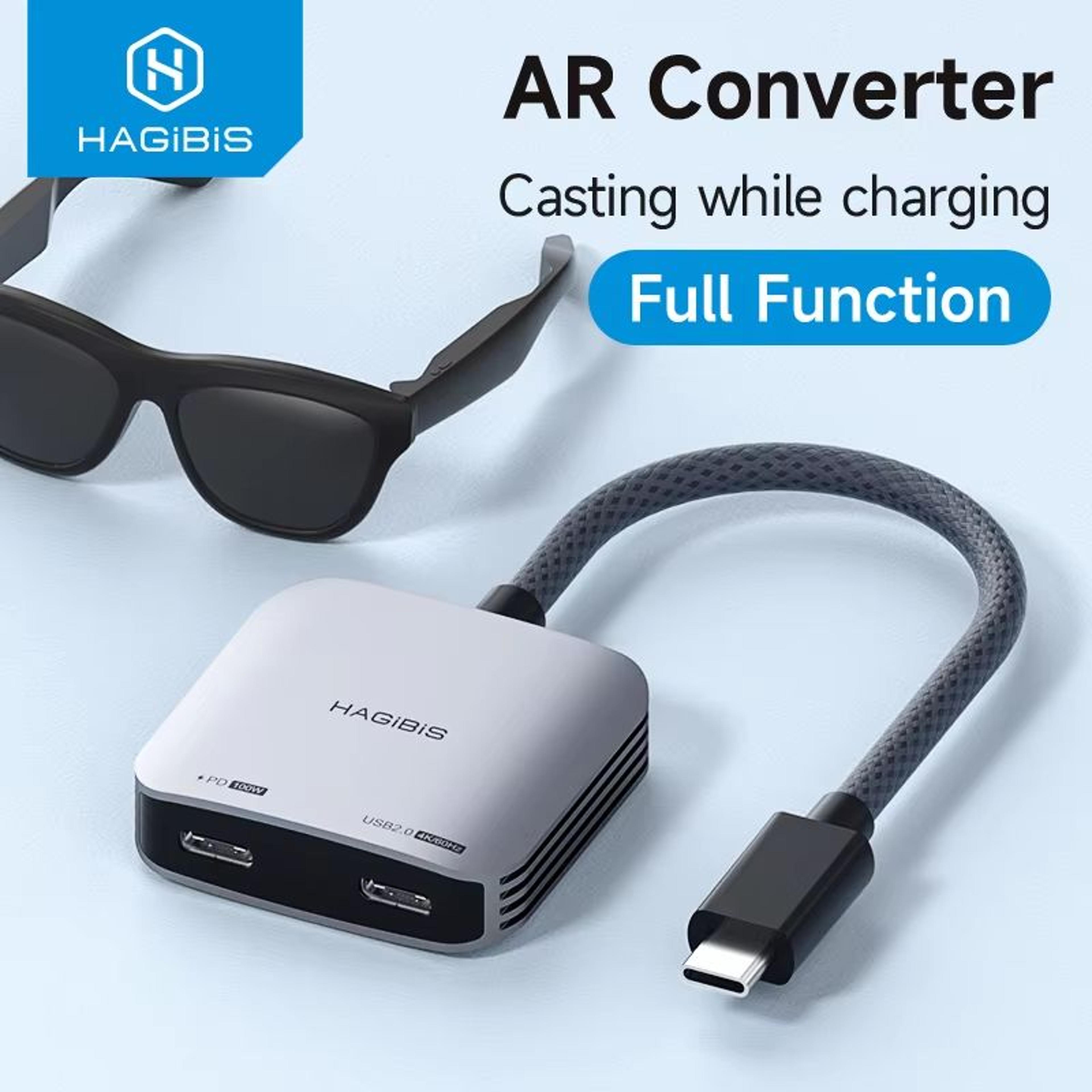 hagibis usb-c ar glasses adapter – charge & stream hub for rokid, xreal, rayneo air, and switch