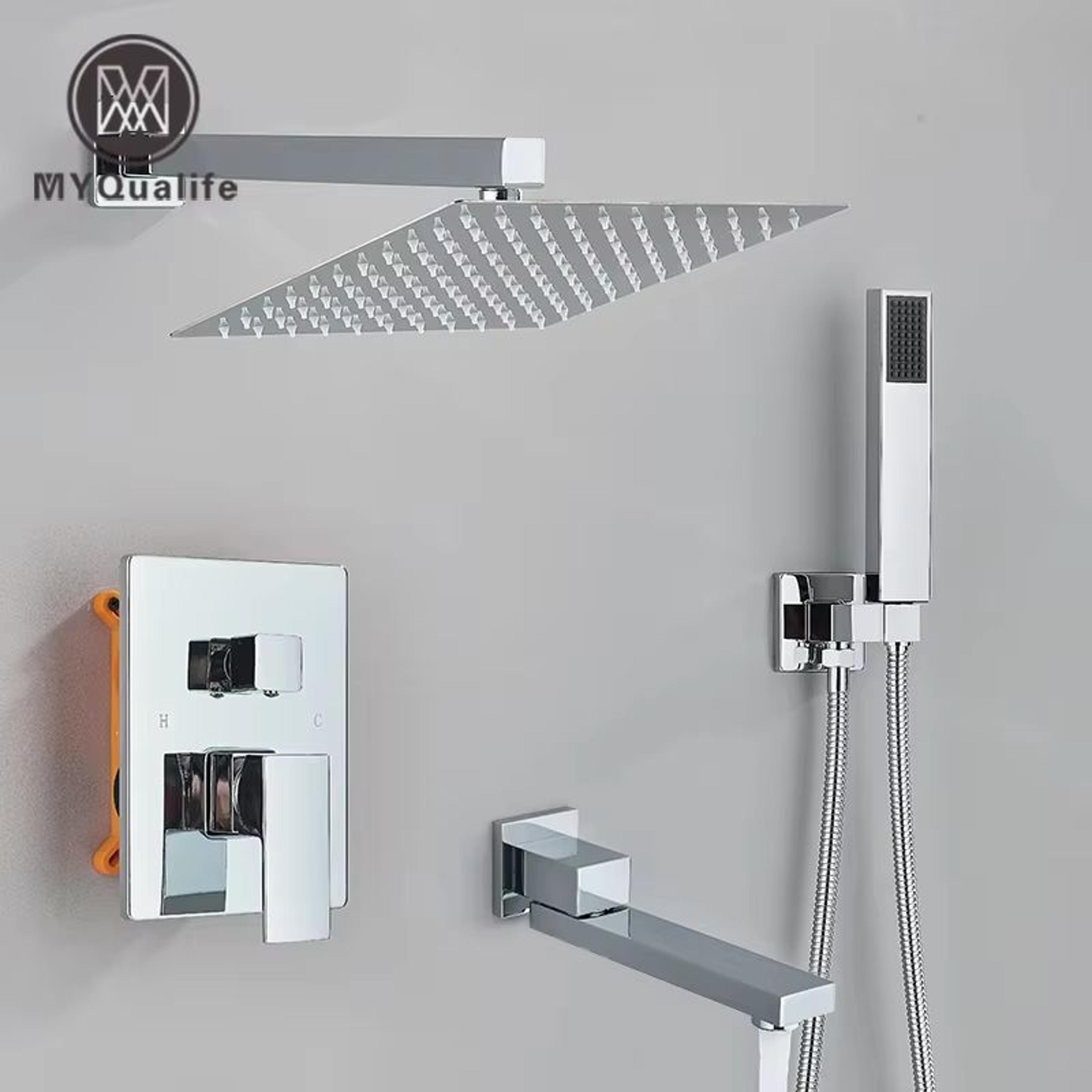 chrome rainfall shower faucet set – 2/3 way brass diverter mixer tap