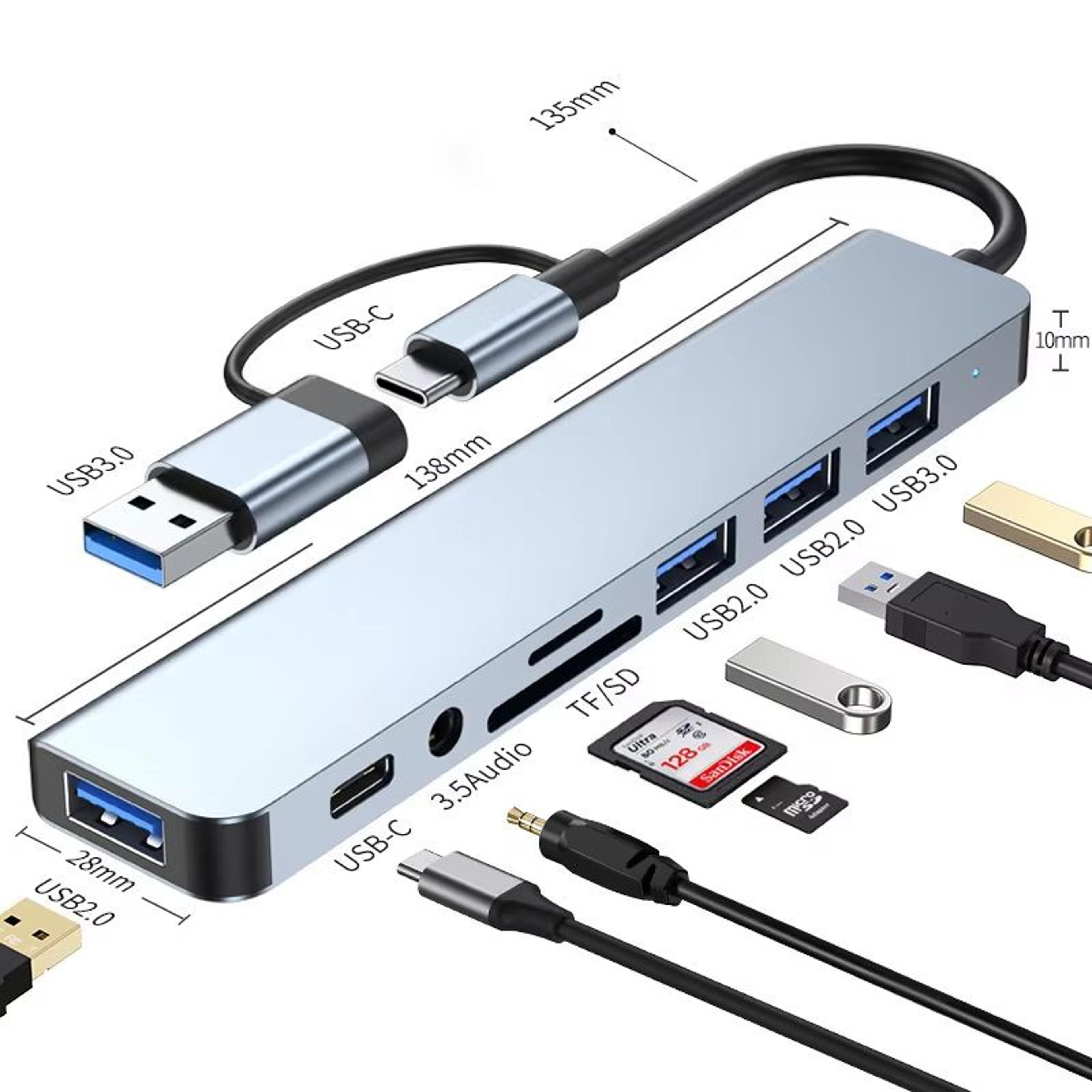 8-in-2 usb type-c hub docking station – multiport adapter with audio jack, sd card reader, and disk converter for laptop