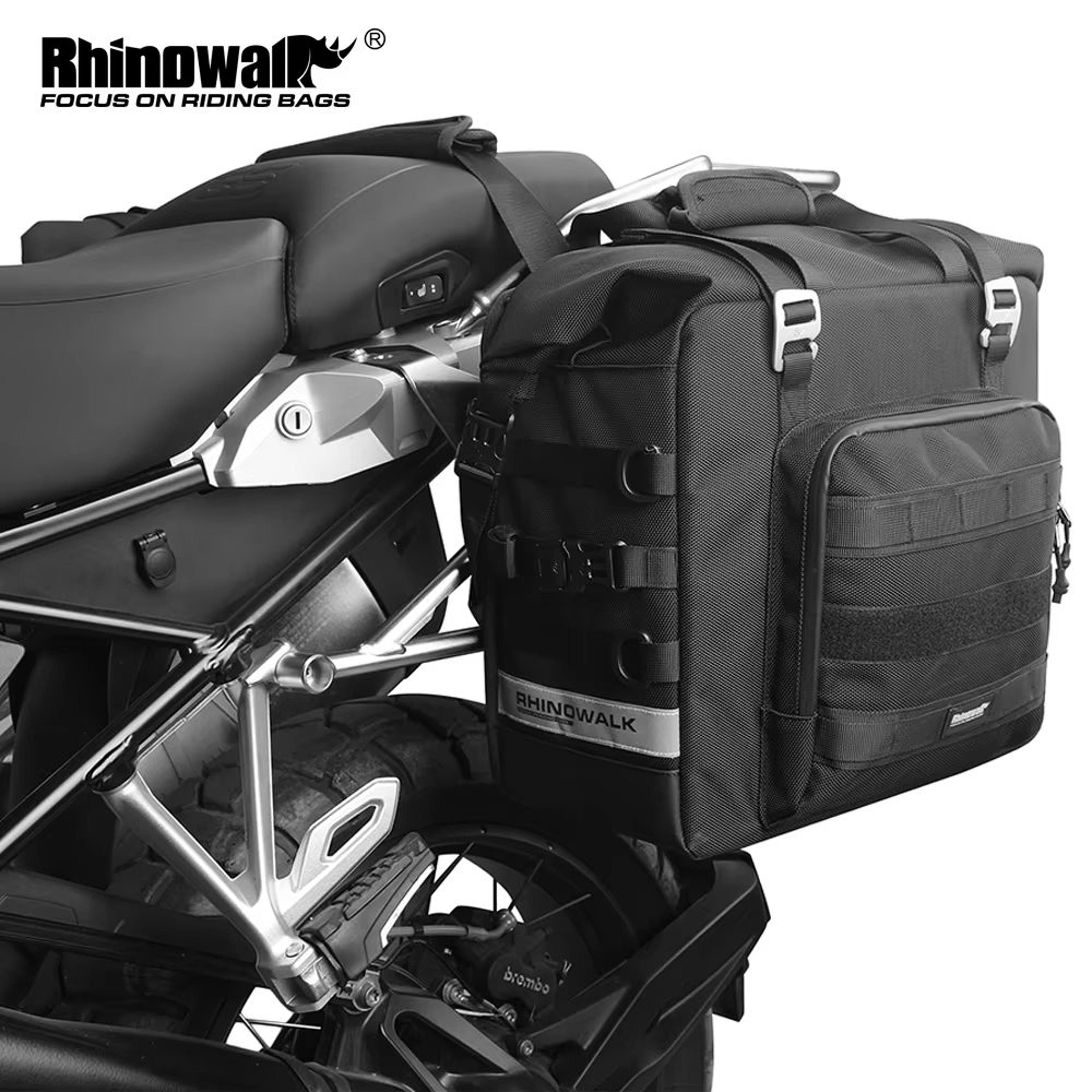 rhinowalk waterproof motorcycle saddle bag – expandable 25l–32l side pannier with quick release and 3d shape design