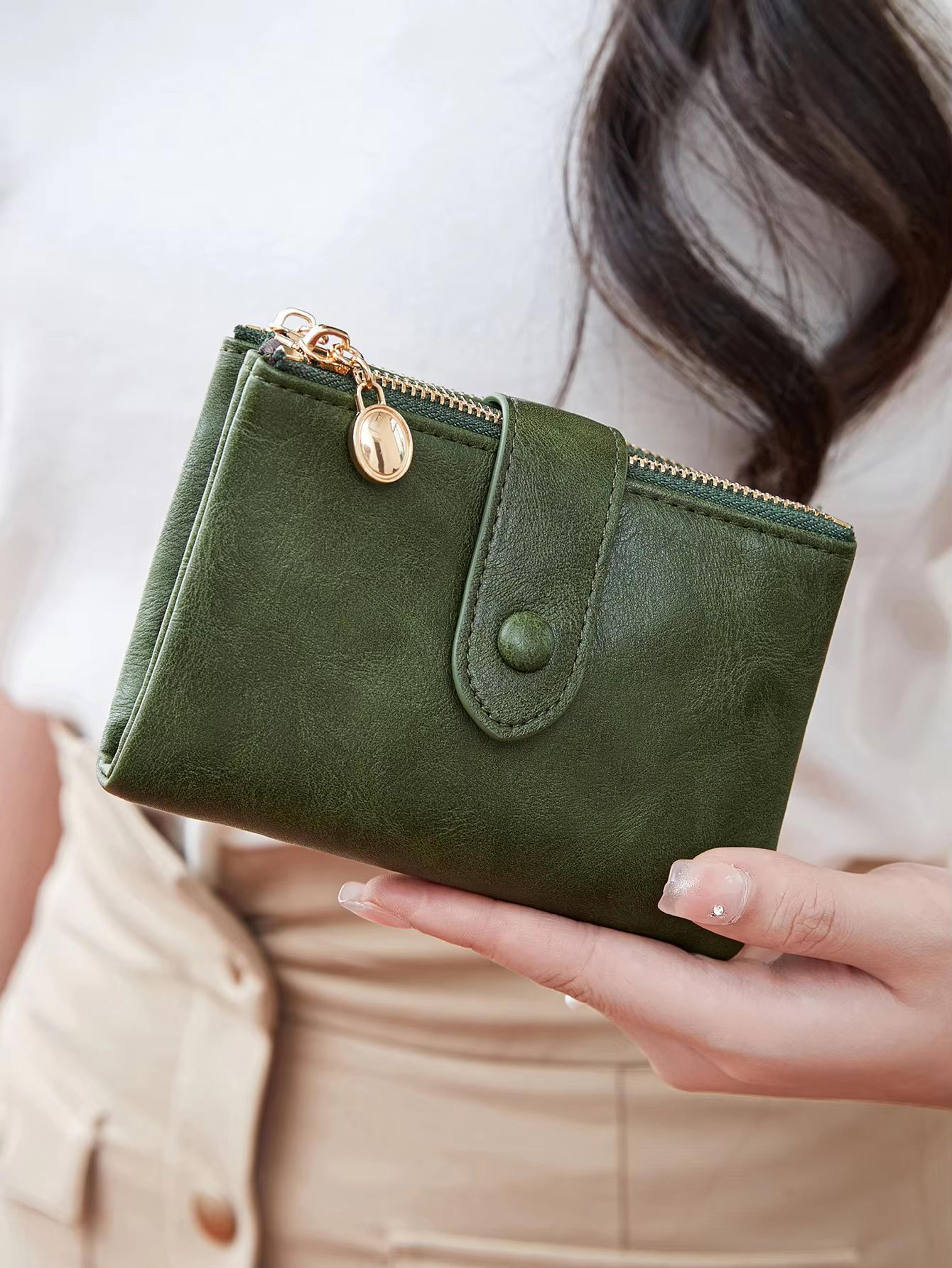minimalist women's short wallet – double zipper leather card holder & coin purse