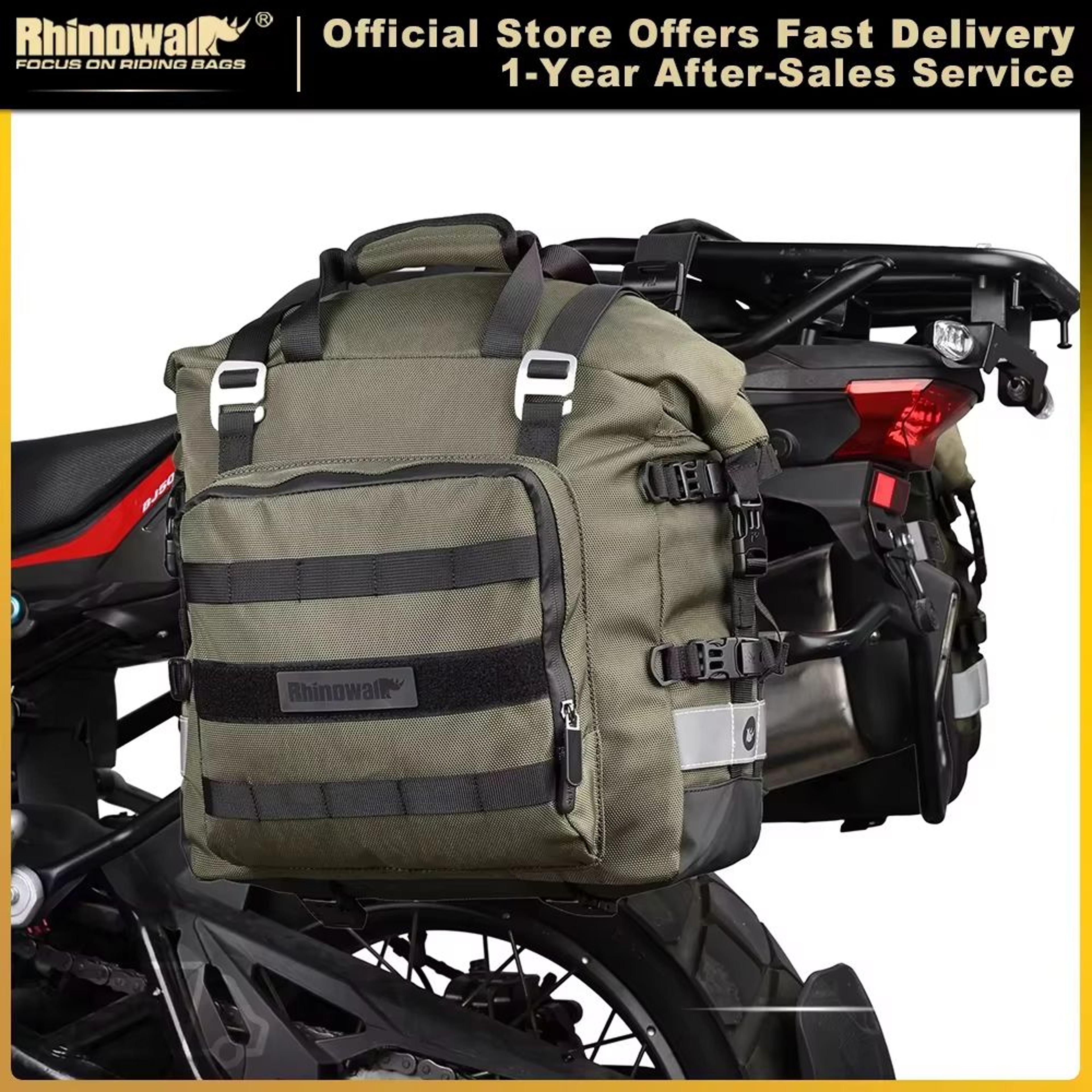 rhinowalk universal motorcycle saddlebag 20l–30l – waterproof side bag with removable liner for travel and adventure