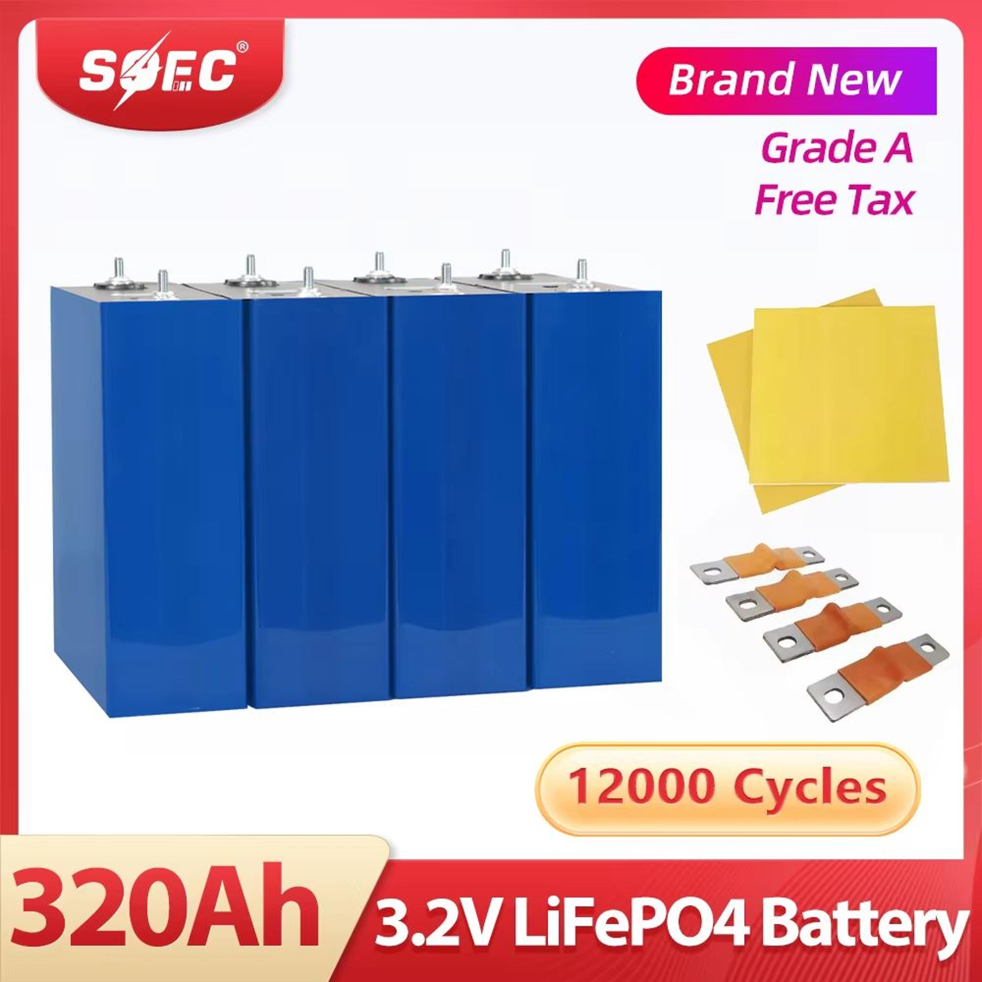 high capacity 320ah 3.2v lifepo4 deep cycle battery for rvs, solar systems & energy storage
