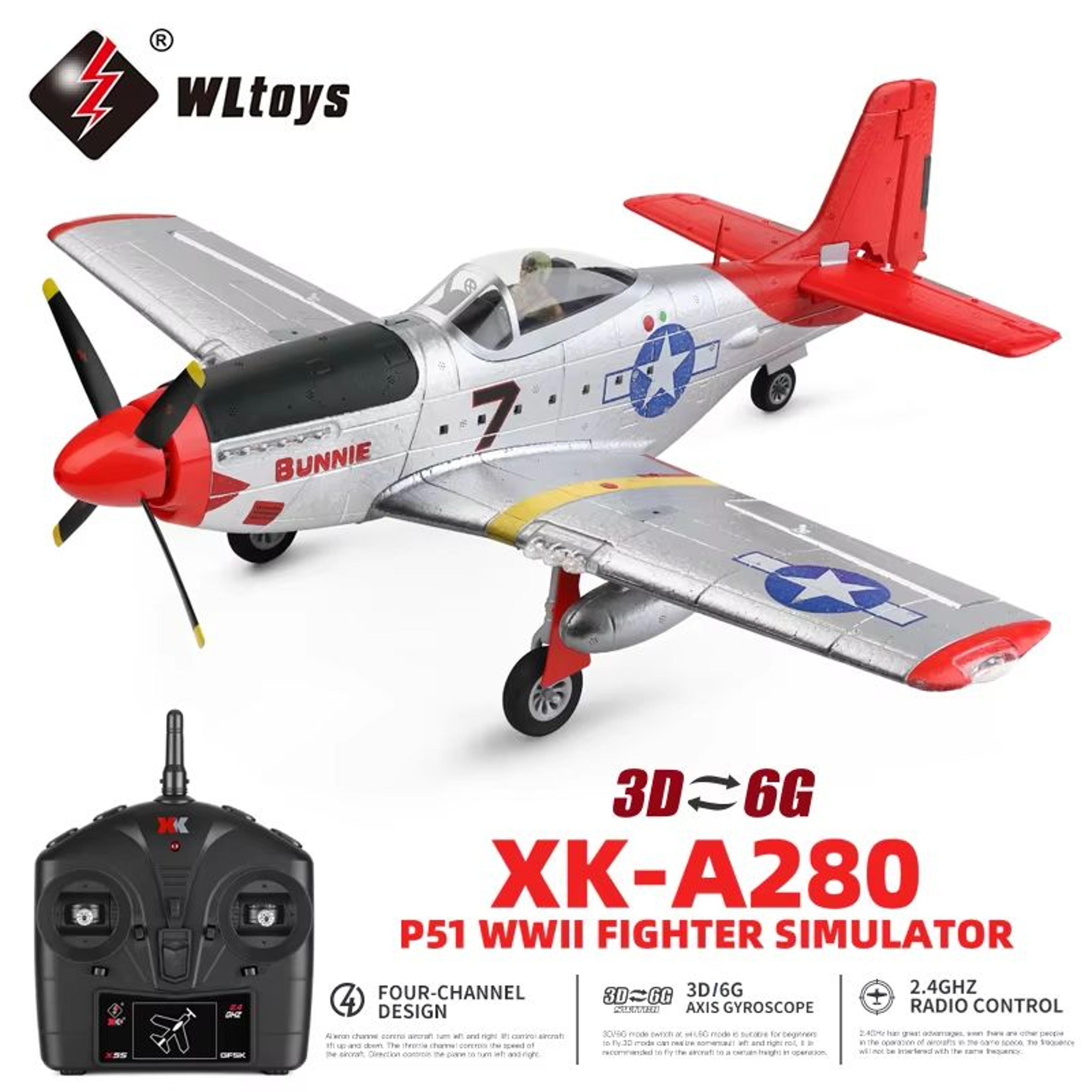 wltoys xk a280 rc airplane – 2.4g 4ch p51 fighter with 3d/6g flight mode & led searchlight for kids and hobbyists