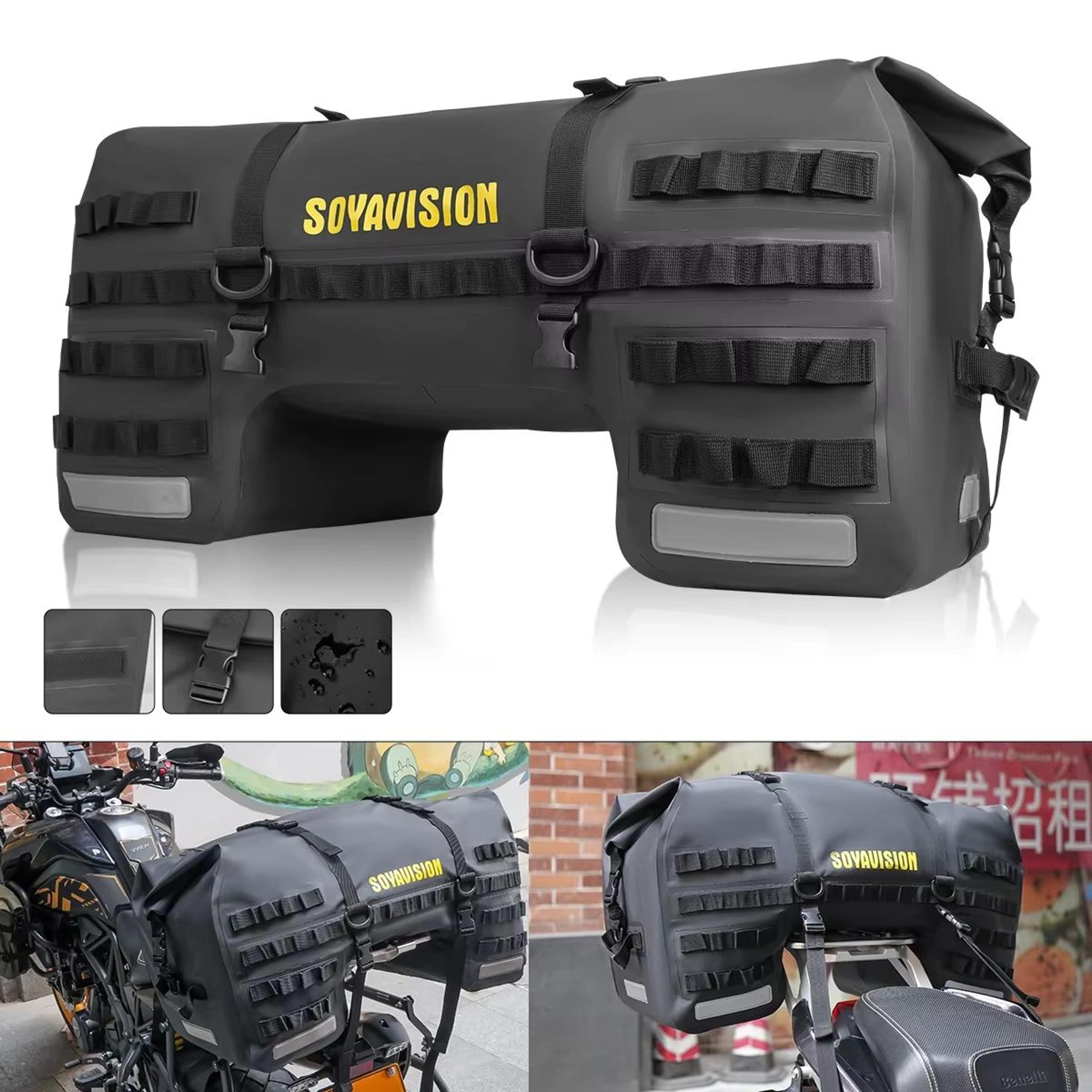 mototrek waterproof motorcycle rear seat bag – 20l–100l expandable travel tail bag & helmet storage for touring and adve