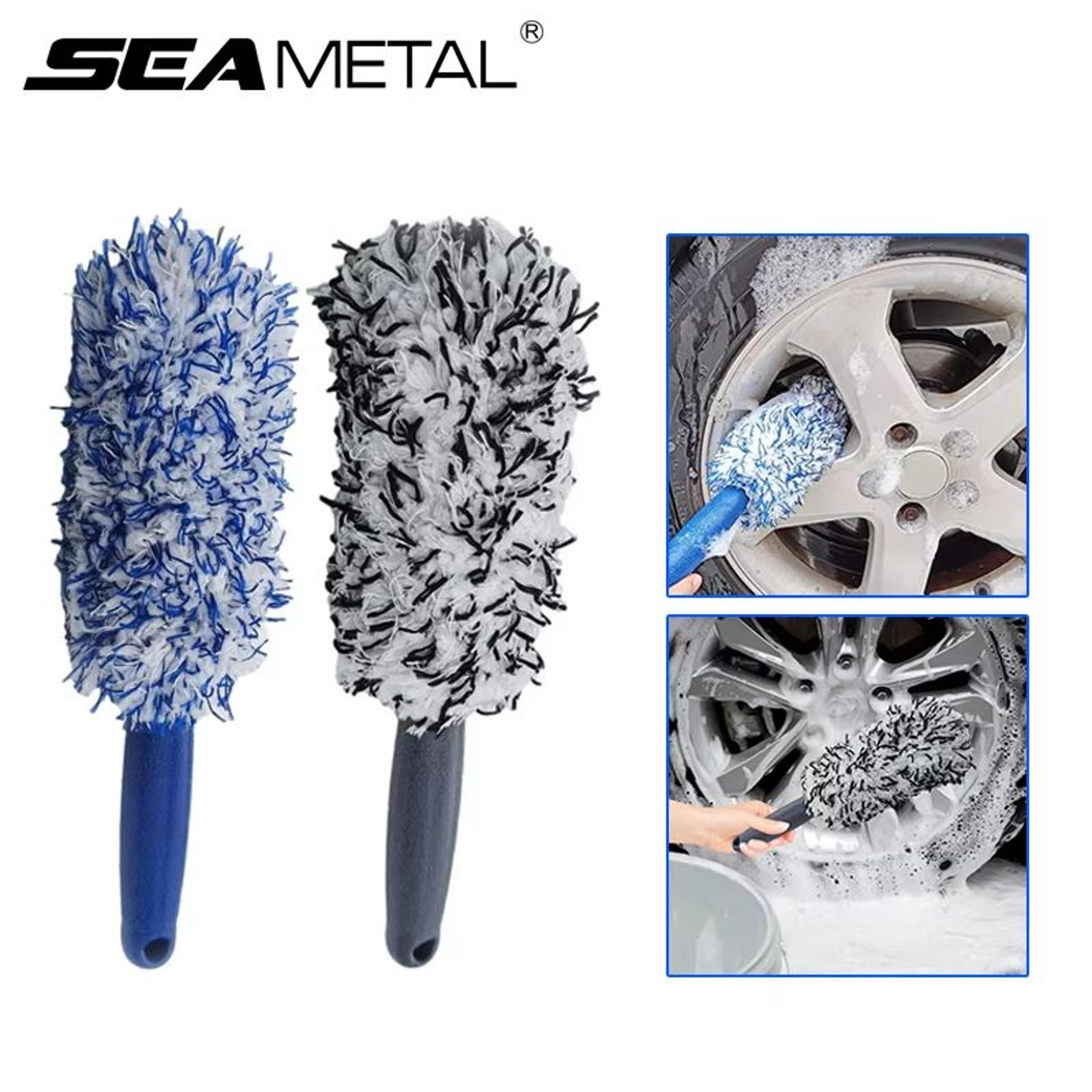 seametal premium car wheel cleaning brush – soft plush tire rim brush for fast and scratch-free car detailing