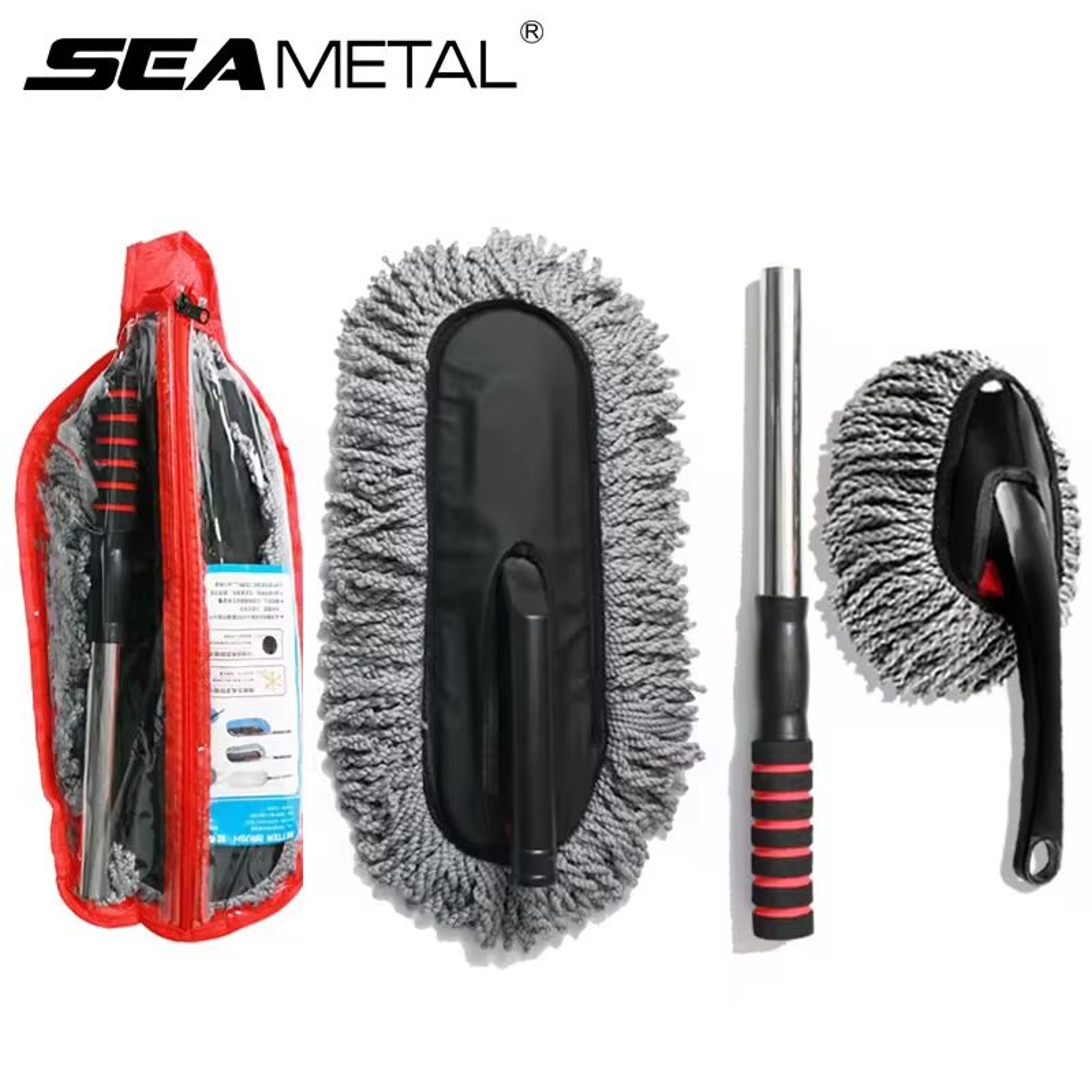 seametal microfiber car wash mop – extendable handle auto duster & detailing brush kit for scratch-free cleaning
